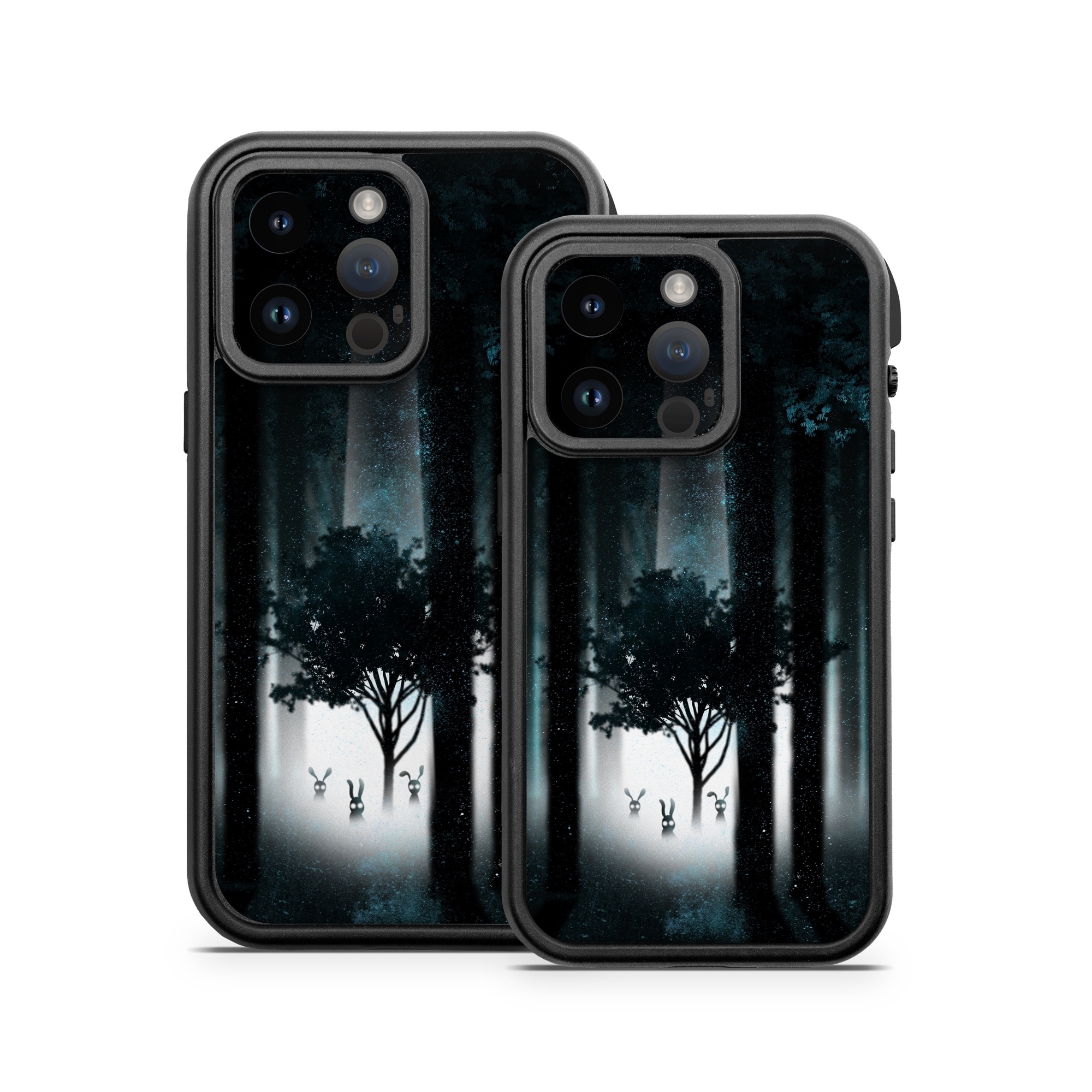 OtterBox Fre iPhone 14 Series Case Skin design of Darkness, Black, Nature, Tree, Natural environment, Forest, Atmosphere, Atmospheric phenomenon, Light, Natural landscape, with black, blue, white colors