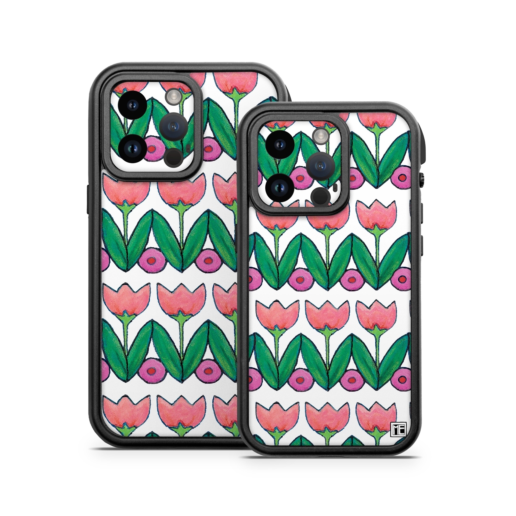 OtterBox Fre iPhone 14 Series Case Skin design of Green, Rectangle, Textile, Botany, Line, Symmetry, Art, Font, Pattern, Magenta, with white, green, pink, purple colors