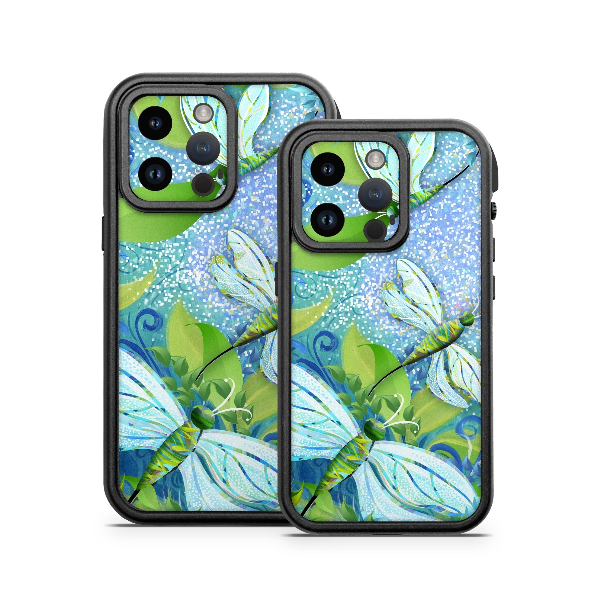 OtterBox Fre iPhone 14 Series Case Skin design of Green, Blue, Leaf, Plant, Pattern, Tree, Design, Organism, Branch, Flower, with gray, blue, green, purple colors