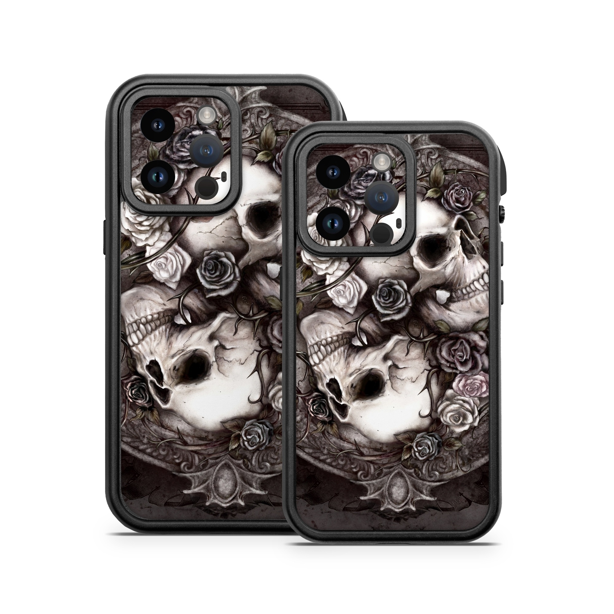 OtterBox Fre iPhone 14 Series Case Skin design of Skull, Bone, Illustration, Font, Still life photography, Photography, Still life, Art, Monochrome, Circle, with black, white, brown, pink colors
