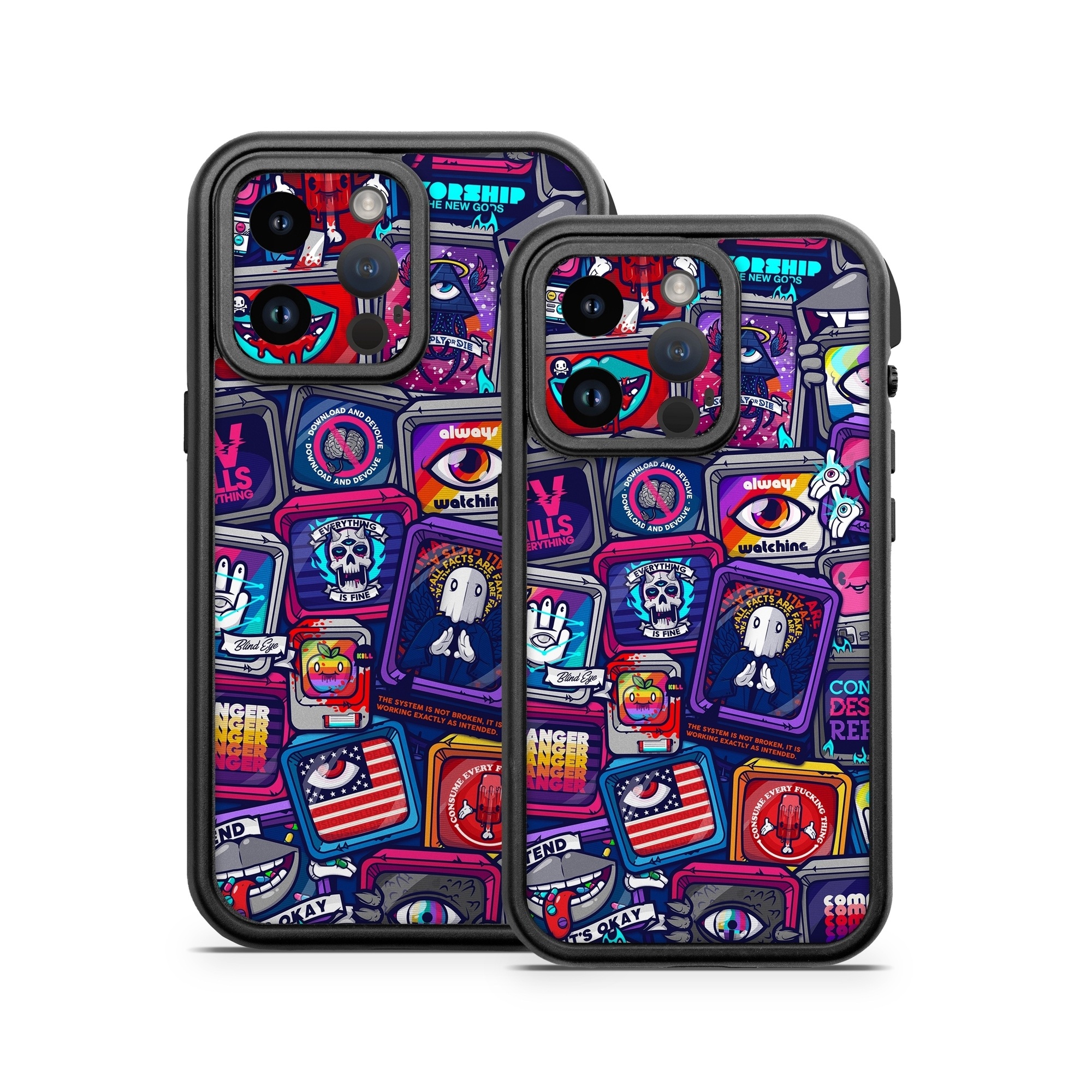 OtterBox Fre iPhone 14 Series Case Skin design of Pattern, Font, Art, Visual arts, Collection, with red, blue, black, gray, purple, yellow, white, green colors