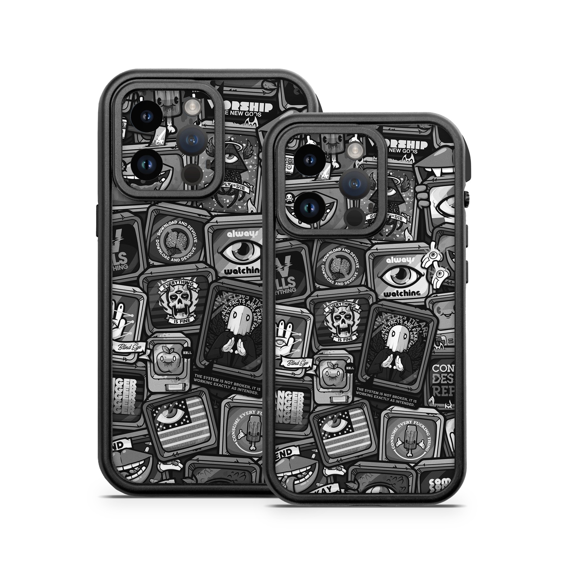 OtterBox Fre iPhone 14 Series Case Skin design of Font, Text, Pattern, Black-and-white, Design, Photography, Stock photography, Illustration, Monochrome, Drawing, with black, white, gray colors