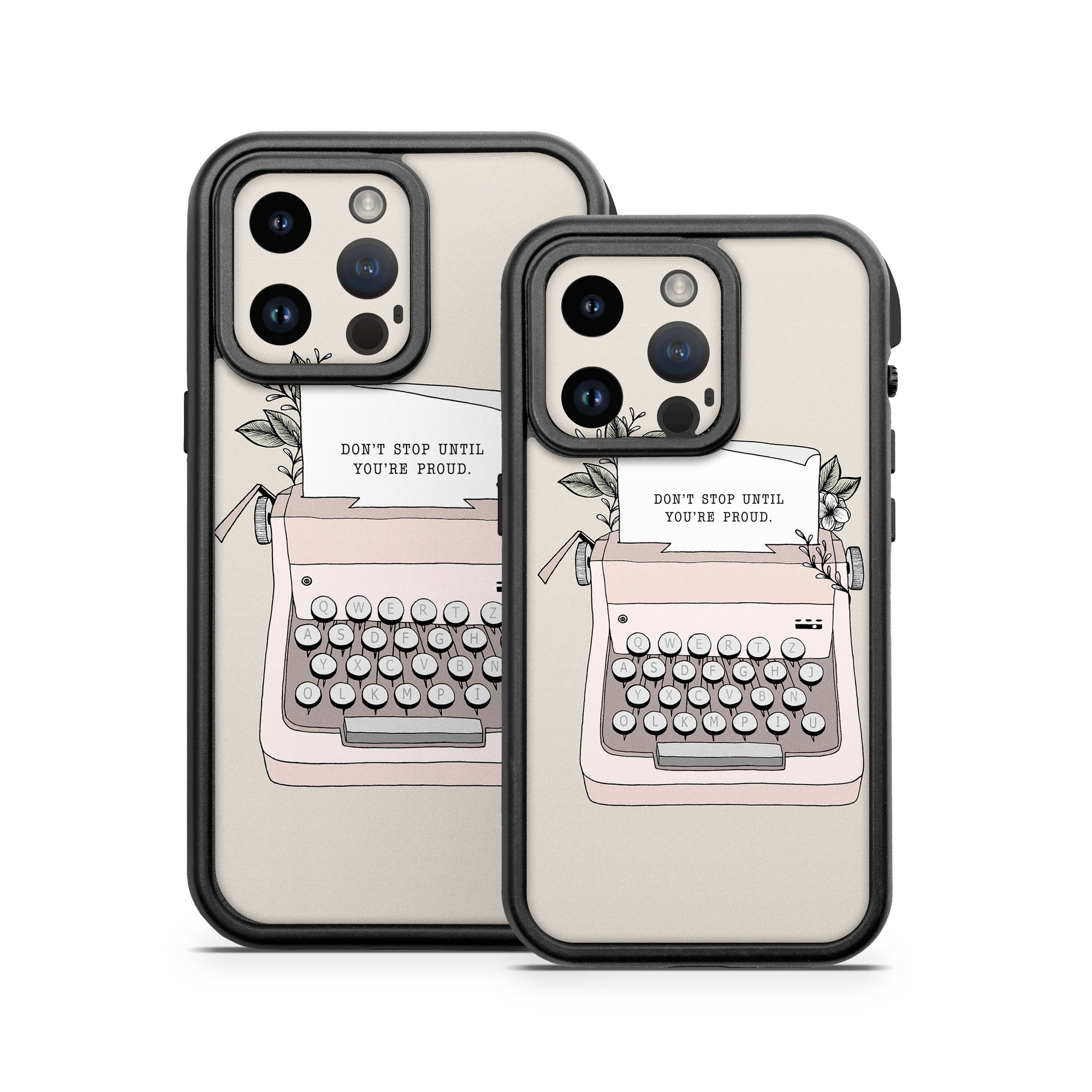 OtterBox Fre iPhone 14 Series Case Skin design of Typewriter, Office equipment, Space bar, Office supplies, Illustration, with black, white, pink colors