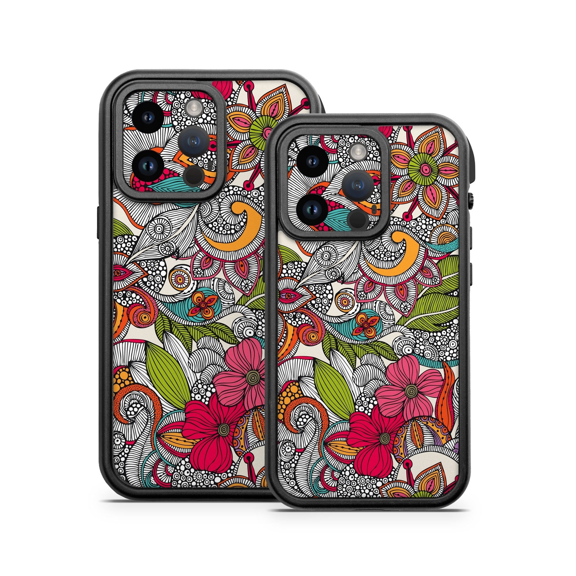 OtterBox Fre iPhone 14 Series Case Skin design of Pattern, Drawing, Visual arts, Art, Design, Doodle, Floral design, Motif, Illustration, Textile, with gray, red, black, green, purple, blue colors