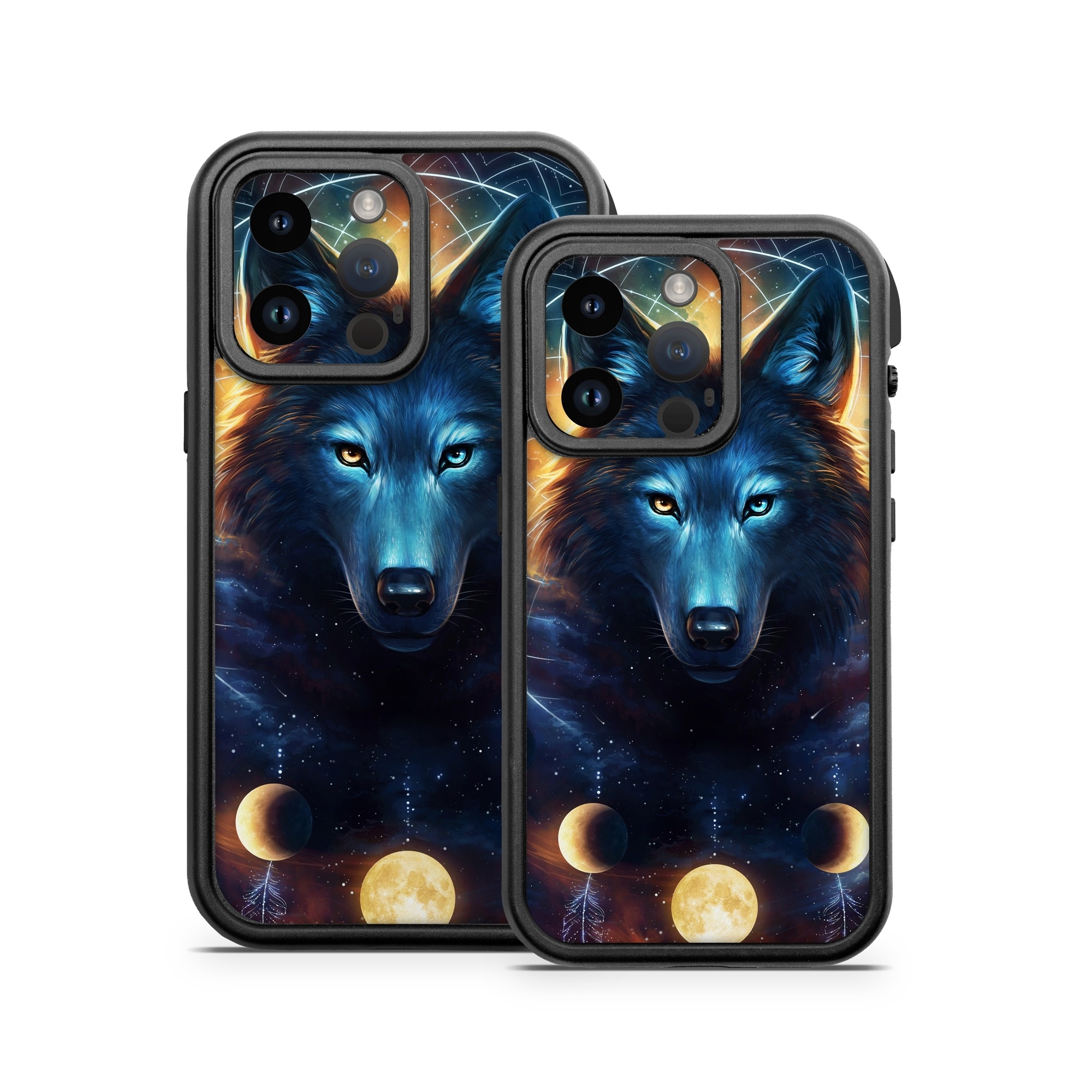 OtterBox Fre iPhone 14 Series Case Skin design of Light, Nature, Carnivore, Organism, Dog breed, Art, Electric blue, Space, Midnight, Illustration, with black, blue, yellow, orange, green, red, white colors