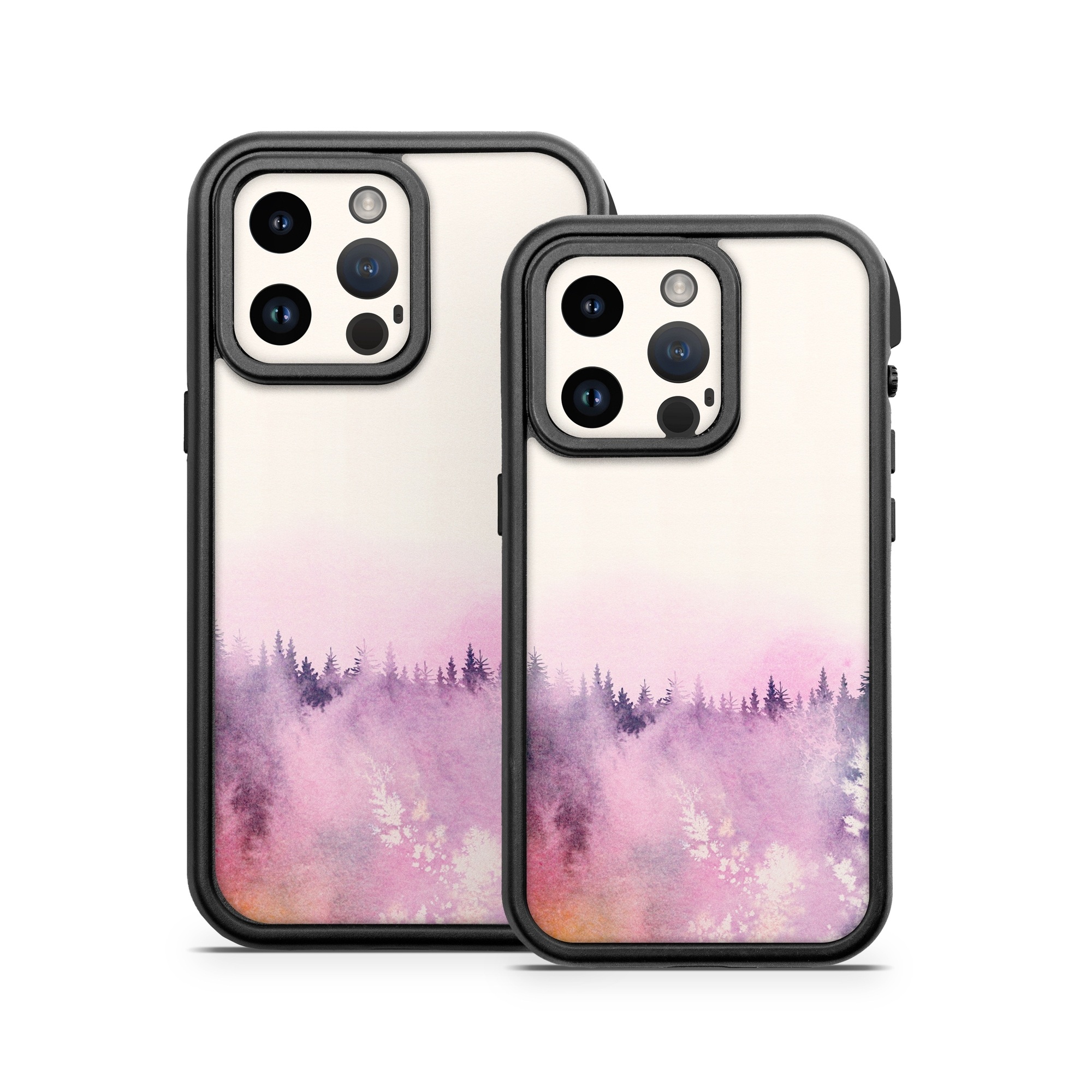 OtterBox Fre iPhone 14 Series Case Skin design of Watercolor paint, Sky, Atmospheric phenomenon, Tree, Atmosphere, Cloud, Landscape, Forest, Painting, Illustration, with white, yellow, pink, purple, blue, black colors