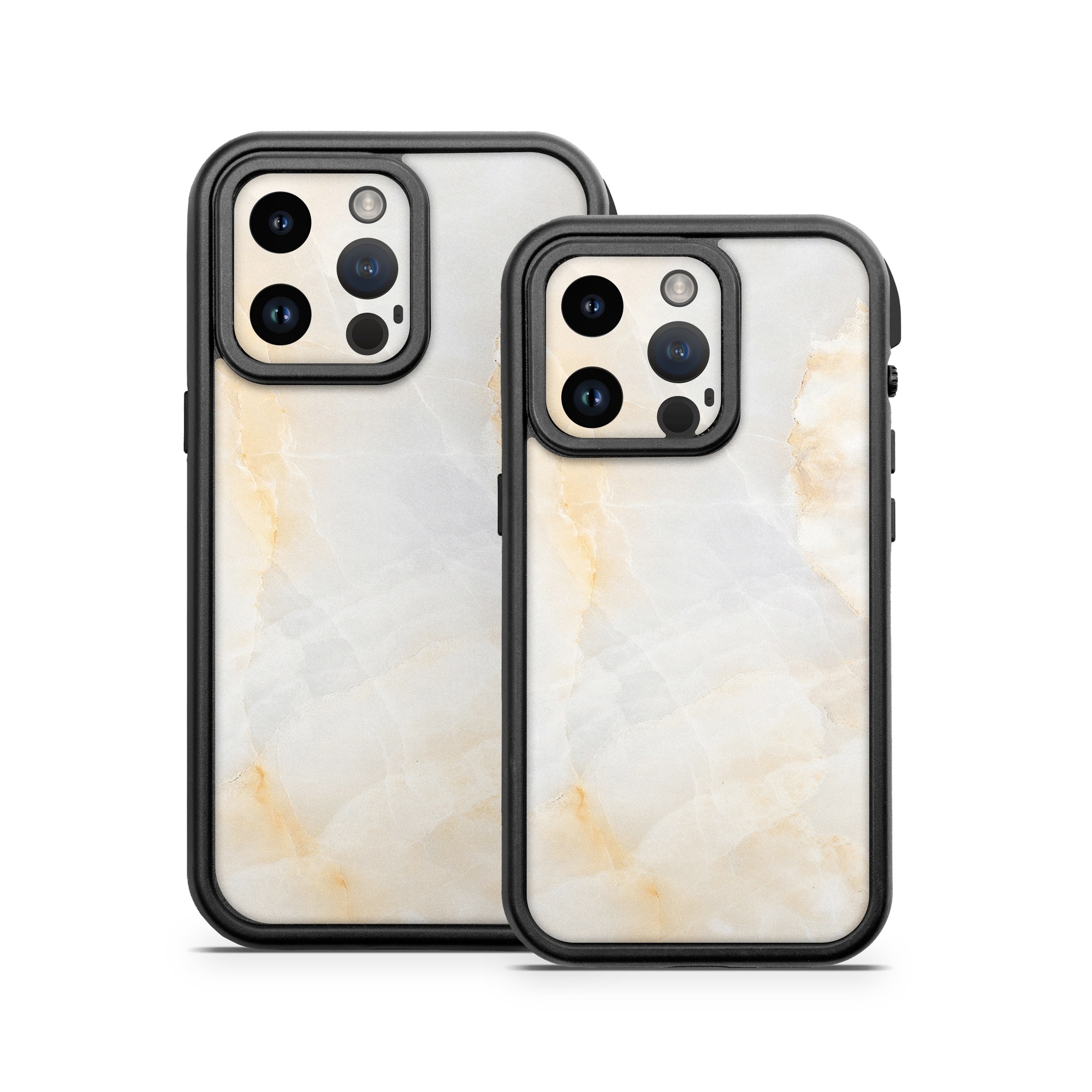 OtterBox Fre iPhone 14 Series Case Skin design of White, Textile, Flooring, Marble, Paper, Pattern, Fashion accessory, Tile, with white, orange, black, yellow colors