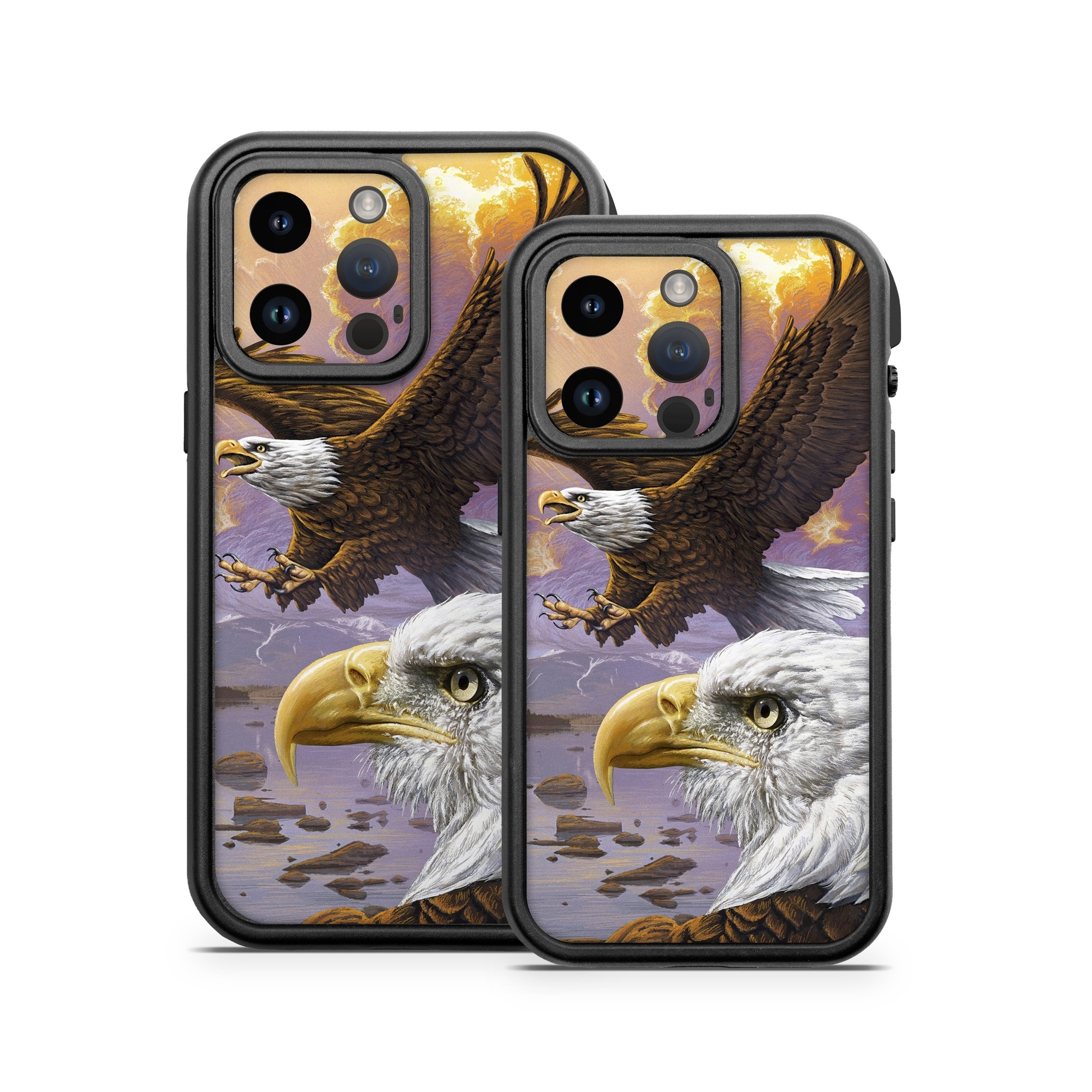 OtterBox Fre iPhone 14 Series Case Skin design of Bird, Bird of prey, Bald eagle, Vertebrate, Eagle, Accipitriformes, Accipitridae, Golden eagle, Beak, Hawk, with gray, black, green, red, purple colors