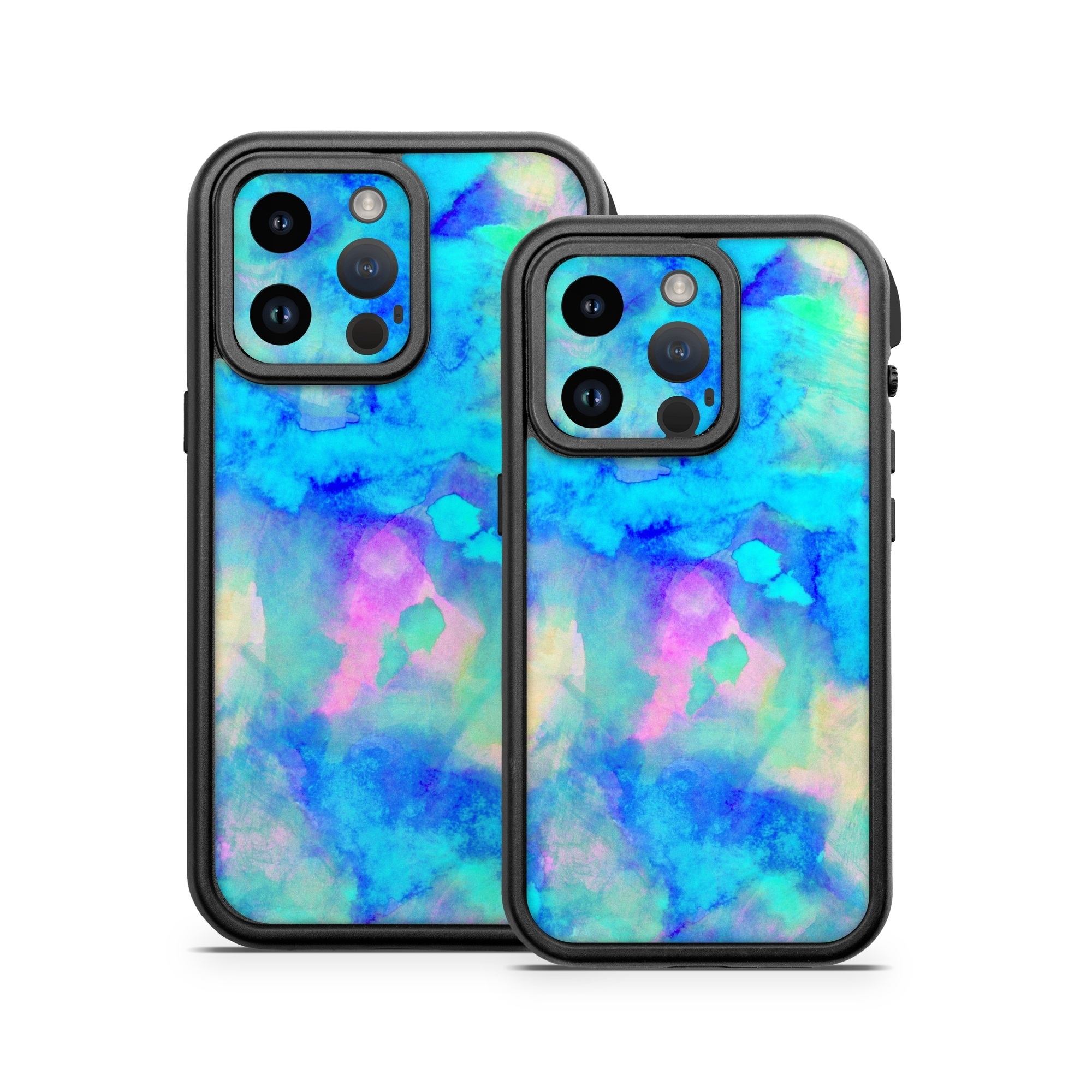 OtterBox Fre iPhone 14 Series Case Skin design of Blue, Turquoise, Aqua, Pattern, Dye, Design, Sky, Electric blue, Art, Watercolor paint, with blue, purple colors