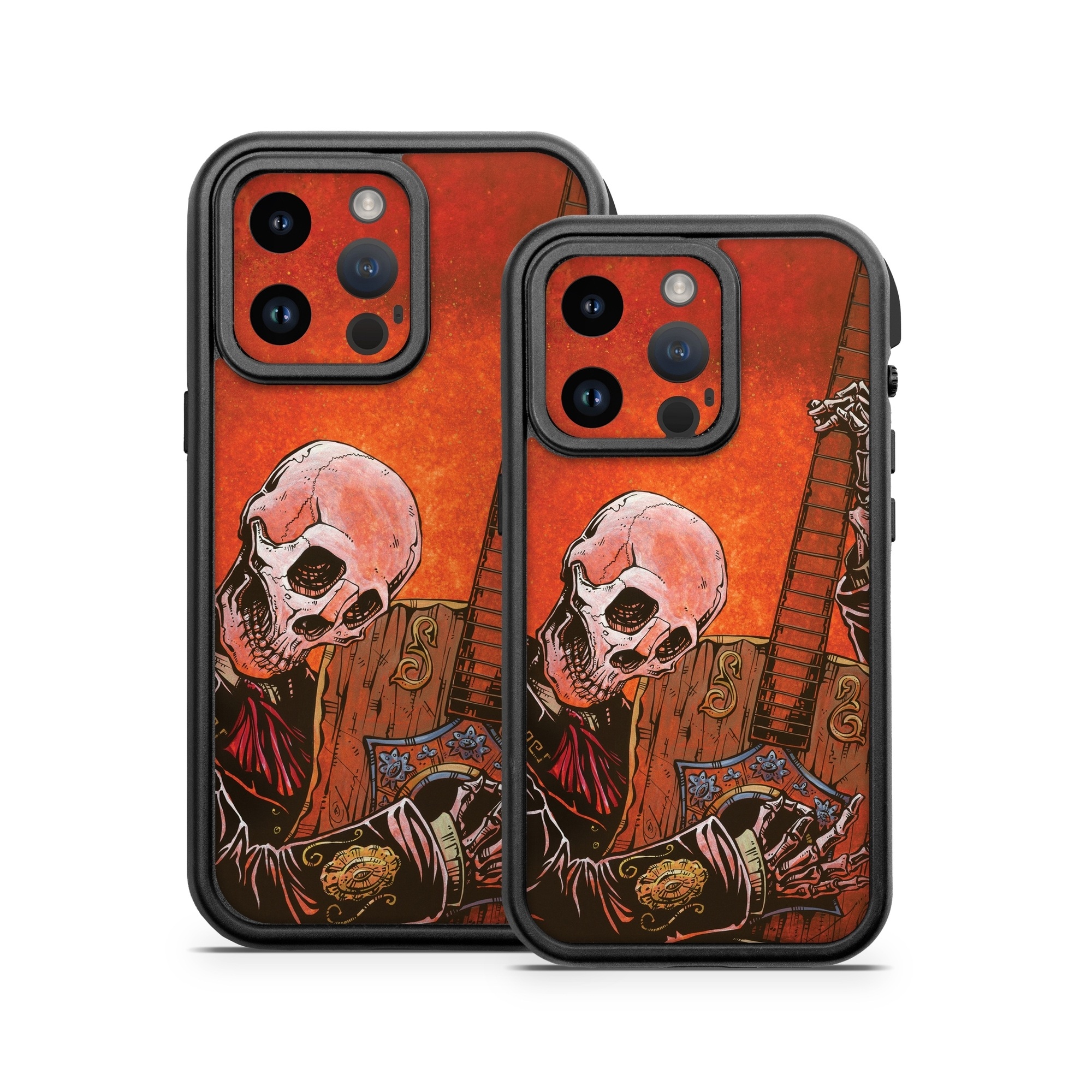 OtterBox Fre iPhone 14 Series Case Skin design of Sleeve, Art, Painting, Personal protective equipment, Artist, Music, Font, Visual arts, Drawing, Skull, with white, black, gray, brown, orange, yellow, red colors