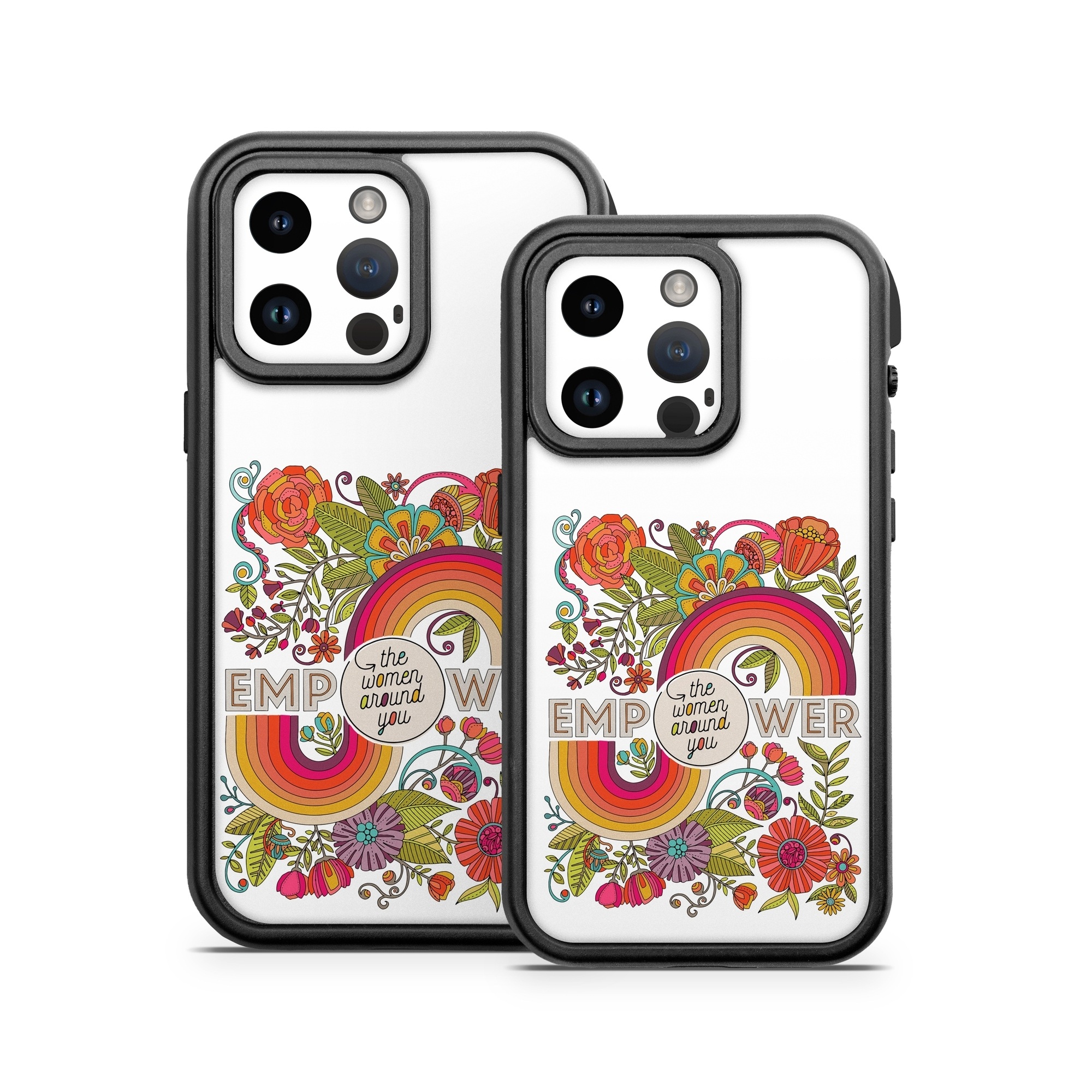 OtterBox Fre iPhone 14 Series Case Skin design of Botany, Flower, Font, Creative arts, Petal, Circle, Pattern, Art, Visual arts, Floral design, with white, red, yellow, orange, green, blue colors