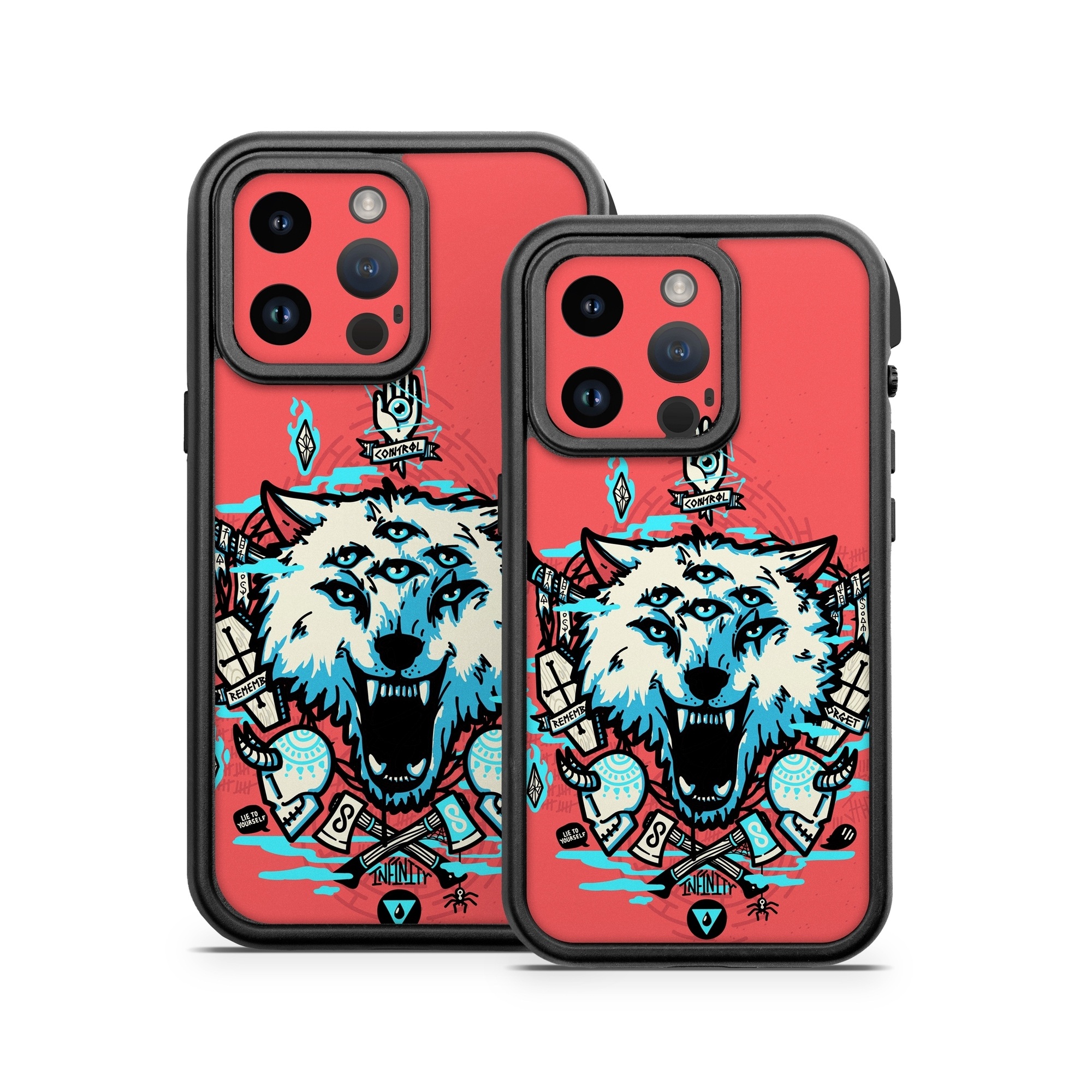 OtterBox Fre iPhone 14 Series Case Skin design of Graphic design, Illustration, Crest, Logo, T-shirt, Symbol, Font, Graphics, Emblem, Pattern, with red, blue, black, gray colors