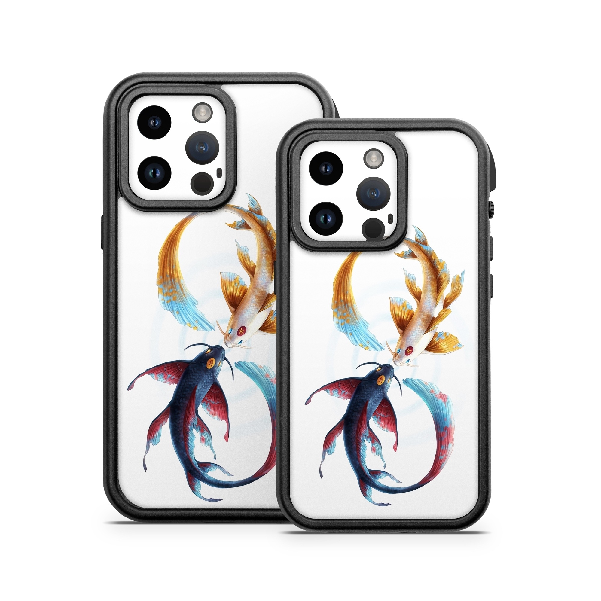 OtterBox Fre iPhone 14 Series Case Skin design of Marine invertebrates, Art, Wing, Feather, Tree, Beak, Electric blue, Fish, Natural material, Painting, with white, black, yellow, orange, red, blue colors