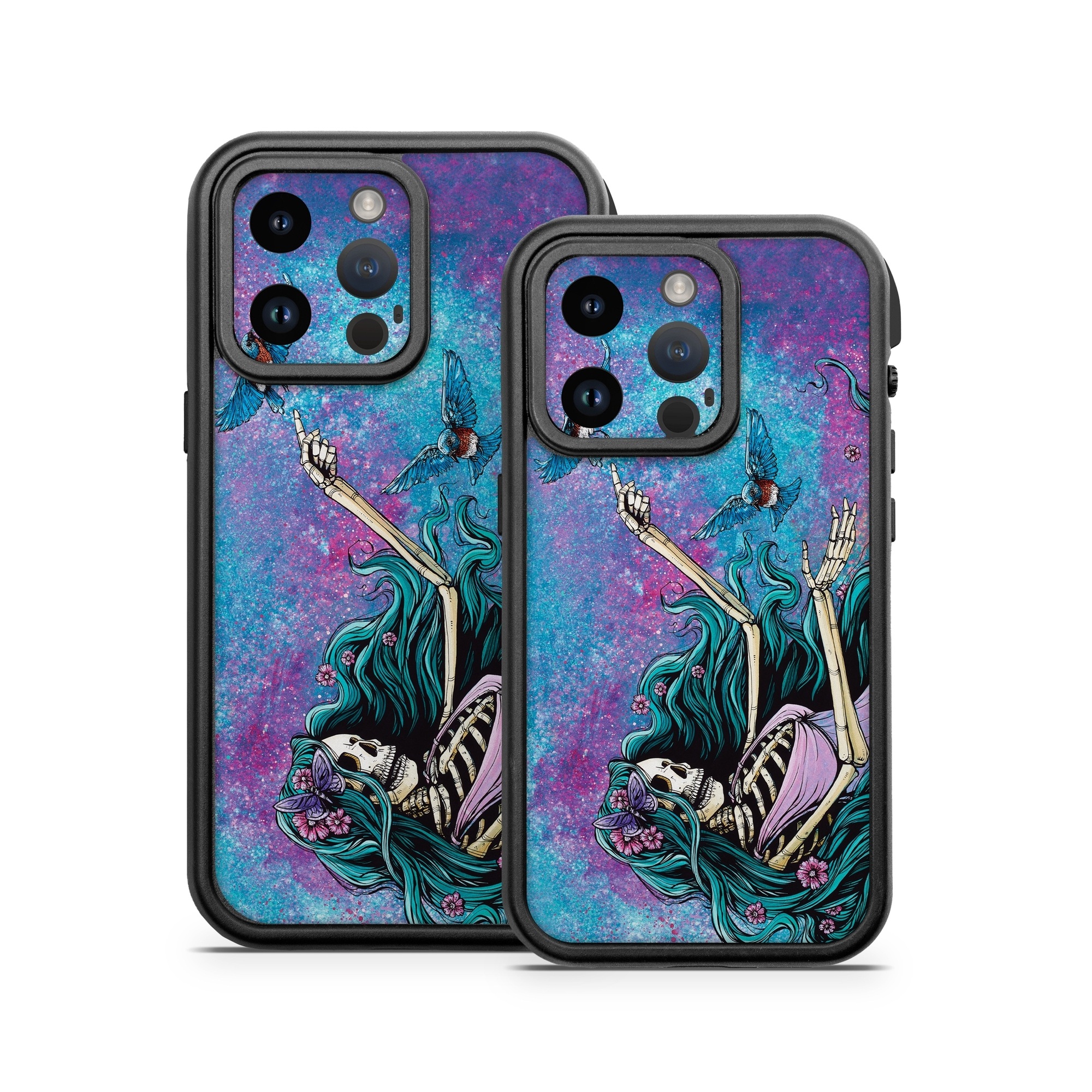 OtterBox Fre iPhone 14 Series Case Skin design of Green, Purple, Painting, Paint, Art, Cg artwork, Mythical creature, Musical instrument, Graffiti, Artist, with blue, purple, white, gray, brown colors