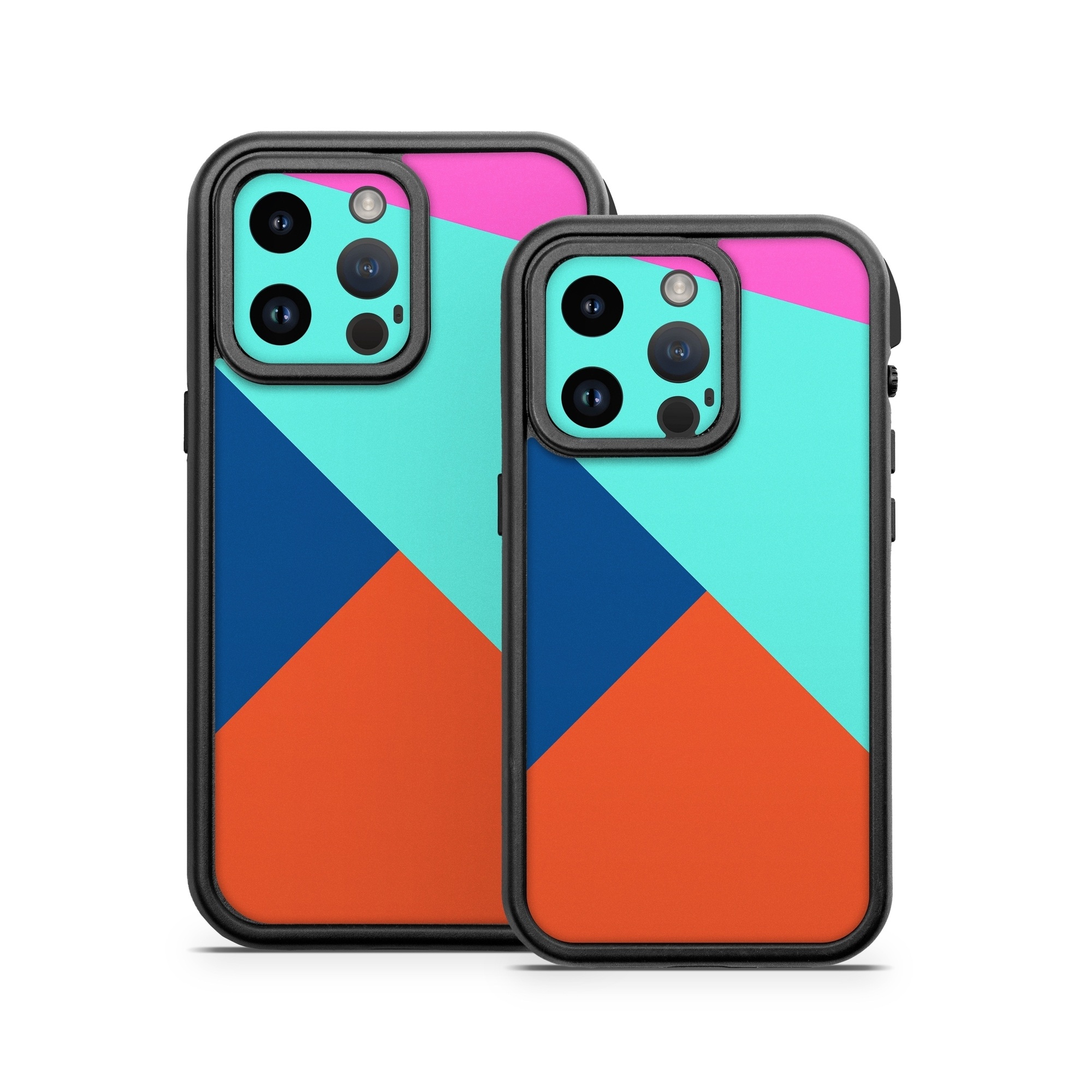 OtterBox Fre iPhone 14 Series Case Skin design of Blue, Colorfulness, Turquoise, Line, Azure, Triangle, Pattern, Graphic design, Magenta, with blue, pink, orange, red colors