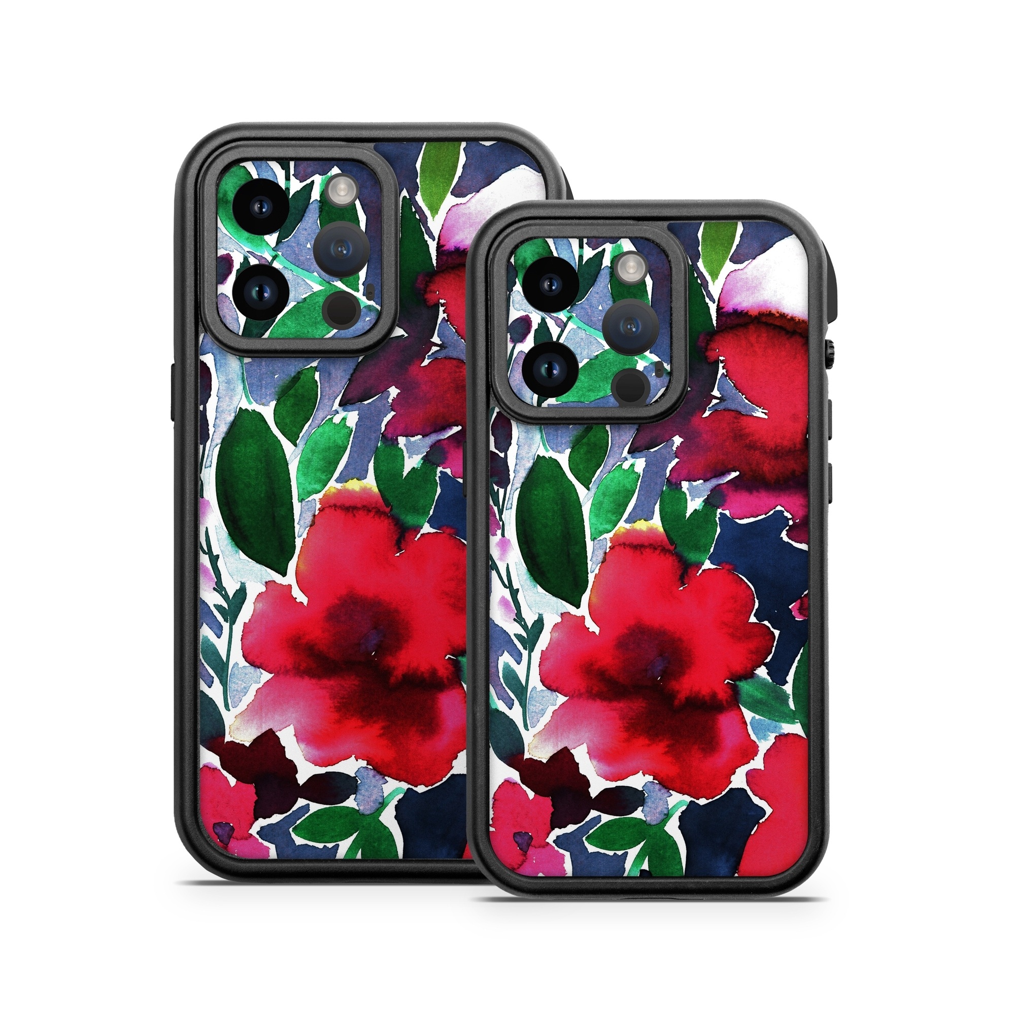 OtterBox Fre iPhone 14 Series Case Skin design of Flower, Petal, Red, Plant, Pattern, Pink, Purple, Flowering plant, Botany, Design, with red, green, pink, blue colors