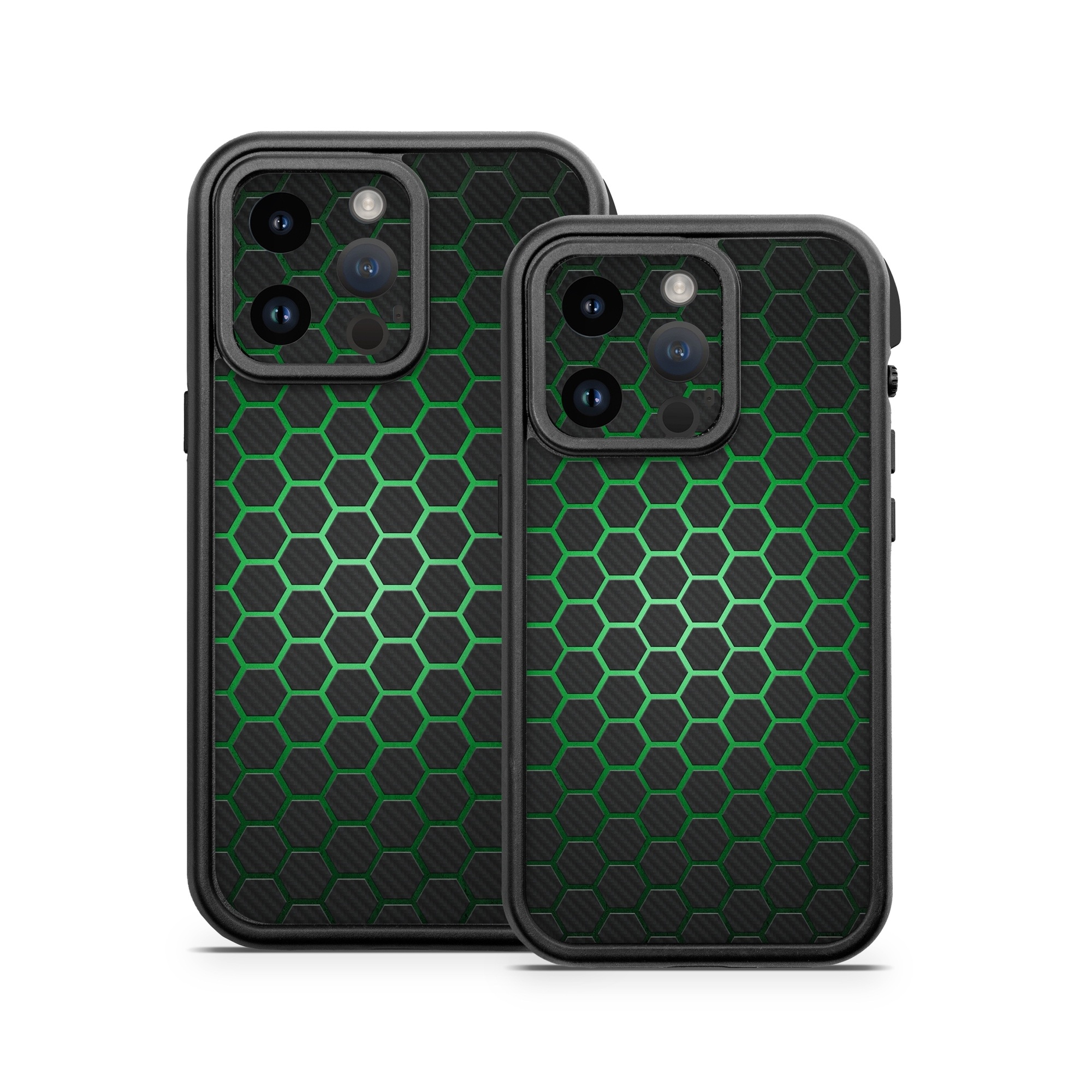 OtterBox Fre iPhone 14 Series Case Skin design of Pattern, Metal, Design, Carbon, Space, Circle, with black, gray, green colors