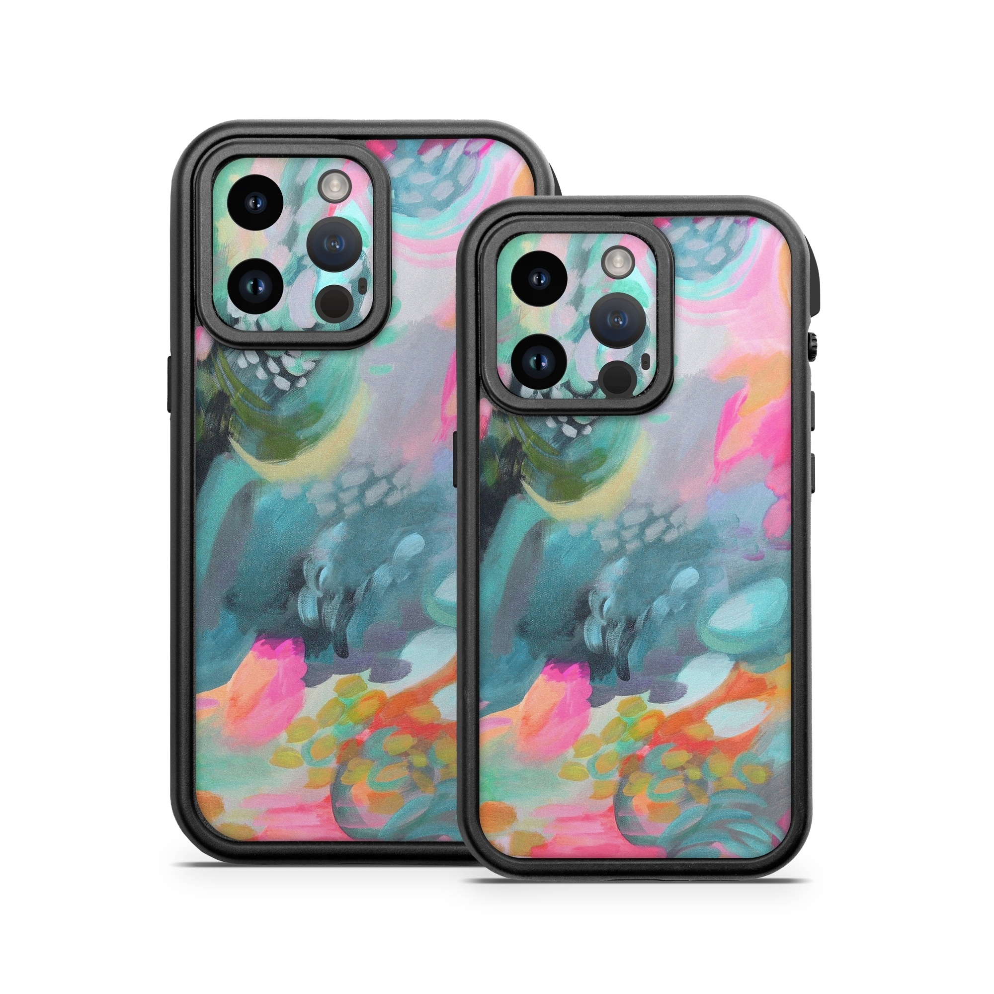 OtterBox Fre iPhone 14 Series Case Skin design of Painting, Acrylic paint, Modern art, Art, Pink, Visual arts, Watercolor paint, Pattern, Illustration, Paint, with blue, pink, orange, yellow, green, purple colors
