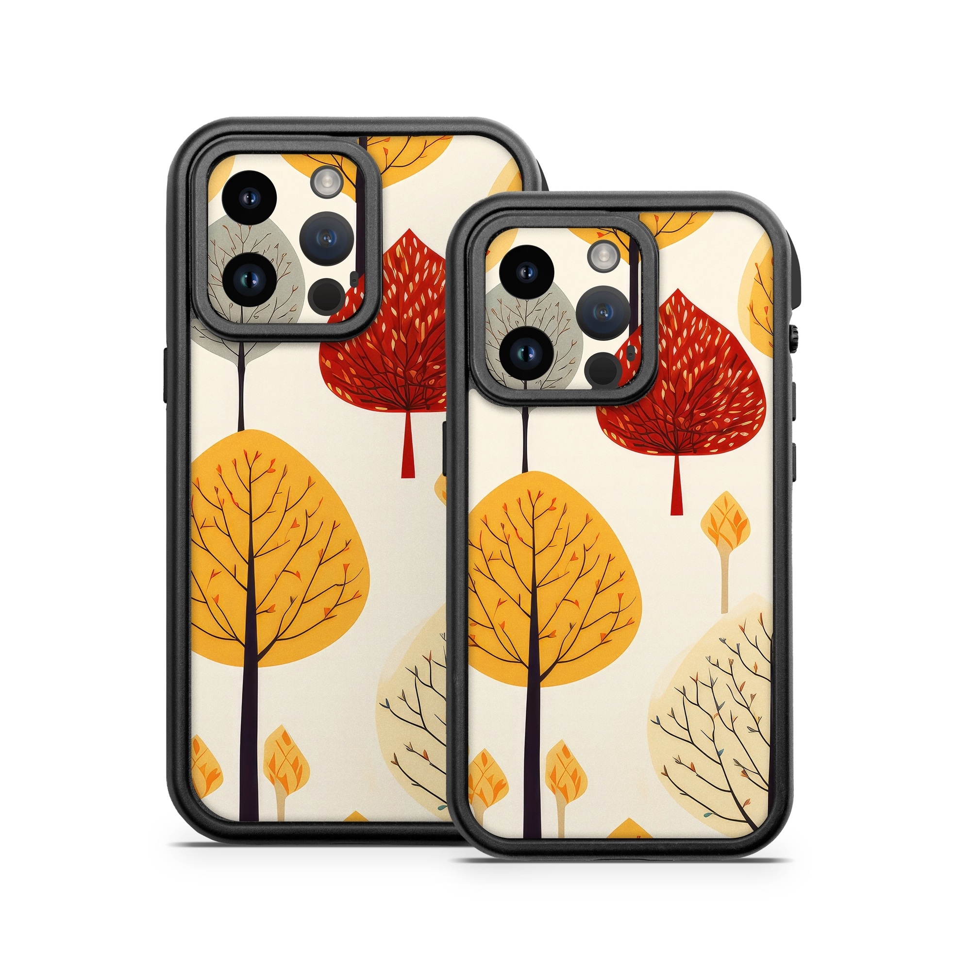 OtterBox Fre iPhone 14 Series Case Skin design of Plant, Leaf, Botany, Nature, Organism, Yellow, Tree, Woody plant, Terrestrial plant, Adaptation, with yellow, orange, red, black, brown colors