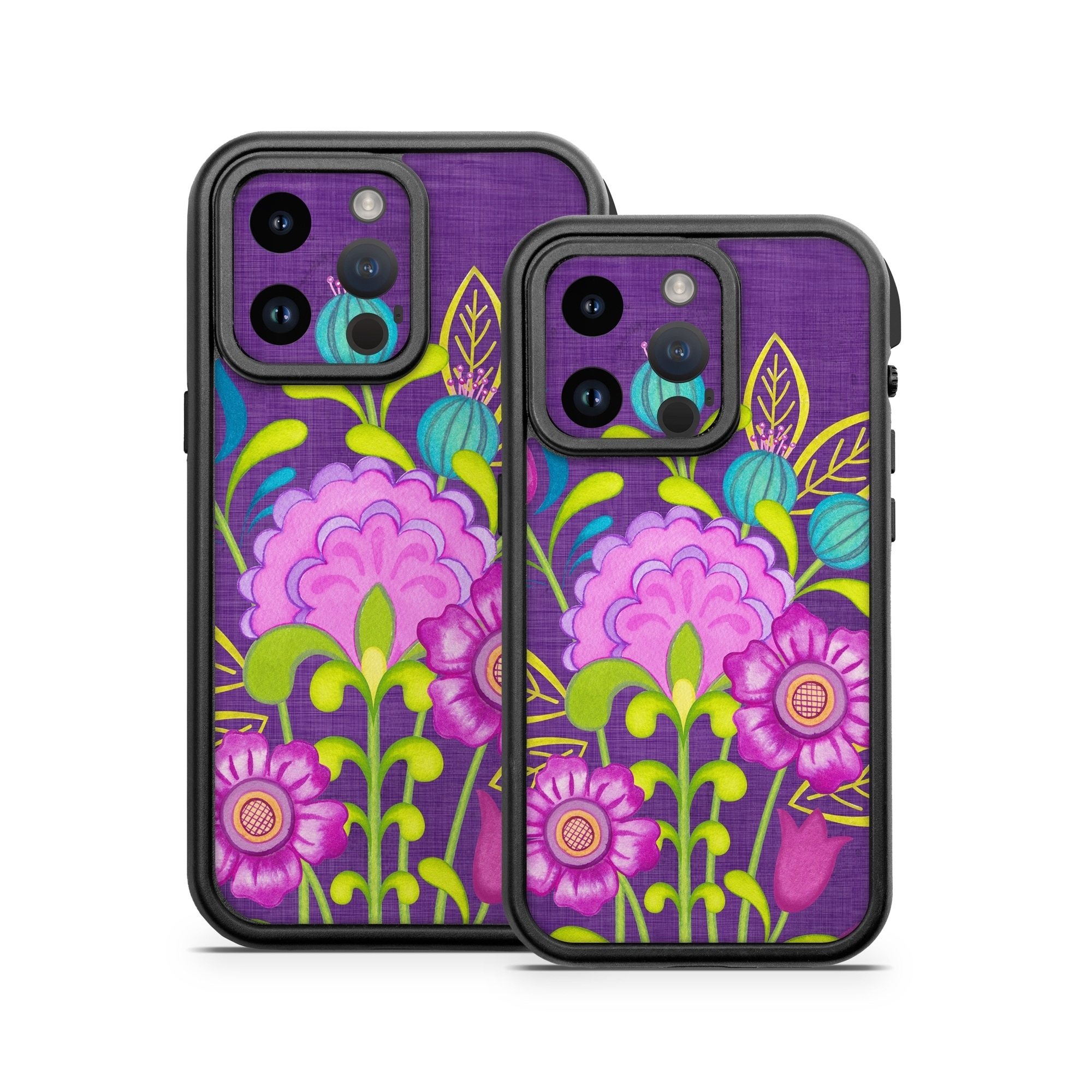 OtterBox Fre iPhone 14 Series Case Skin design of Flower, Pattern, Plant, Violet, Botany, Visual arts, Design, Floral design, Art, Magenta, with blue, purple, green, gray, red colors