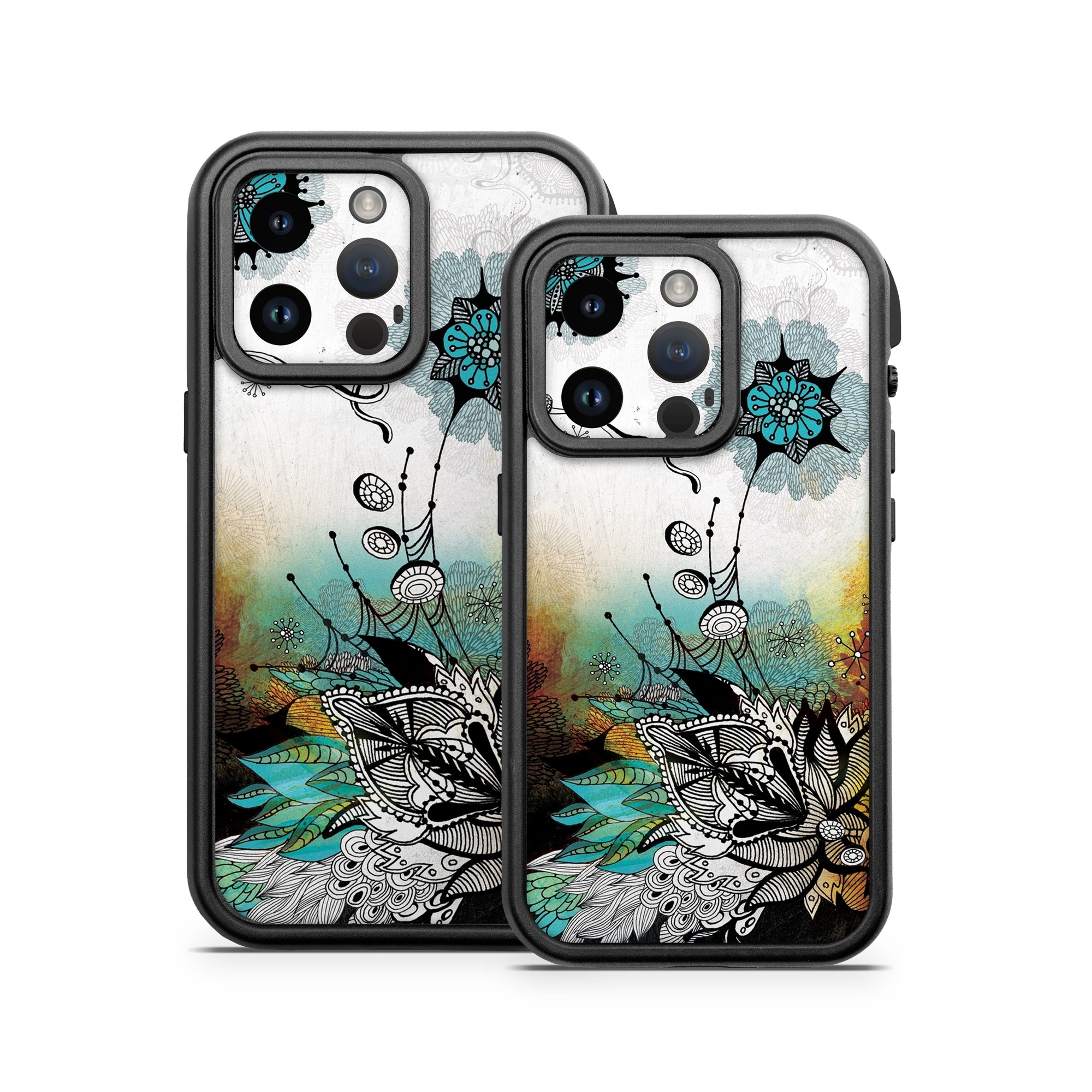 OtterBox Fre iPhone 14 Series Case Skin design of Graphic design, Illustration, Art, Design, Visual arts, Floral design, Font, Graphics, Modern art, Painting, with black, gray, red, green, blue colors