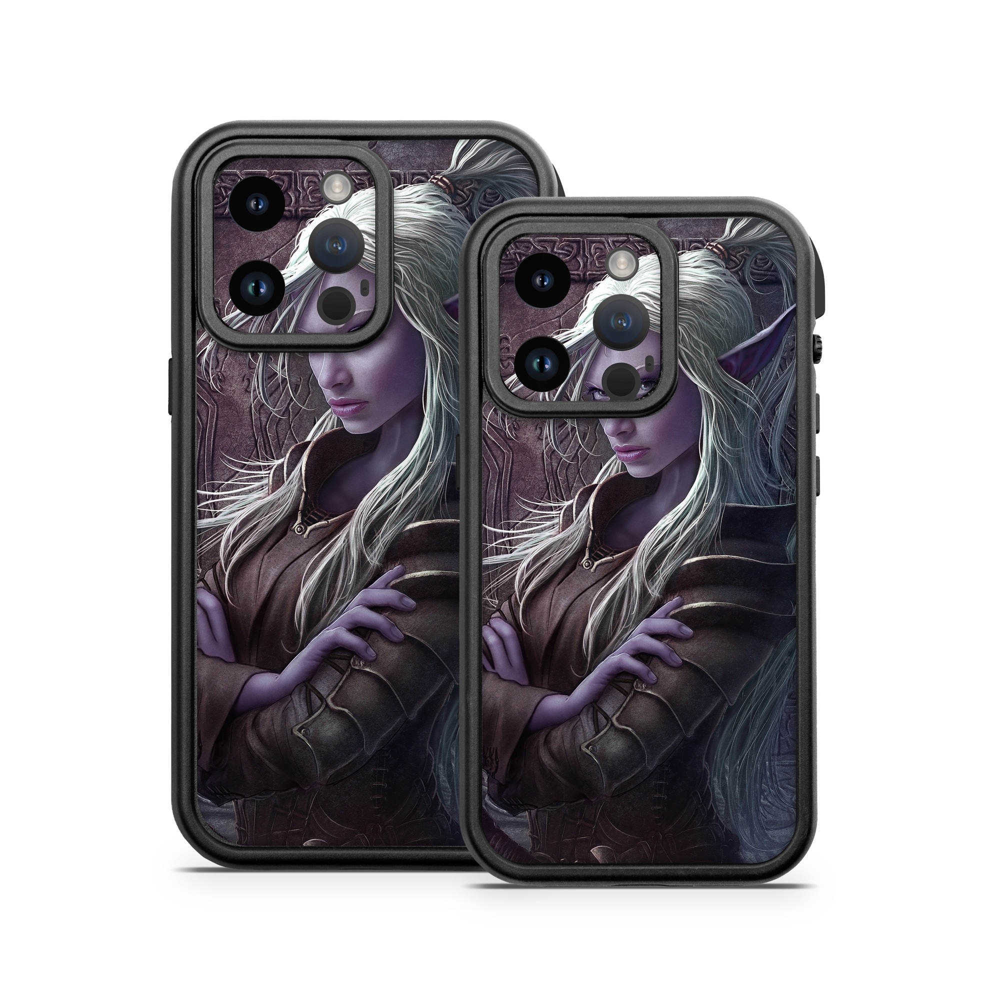 OtterBox Fre iPhone 14 Series Case Skin design of Cg artwork, Beauty, Purple, Lady, Illustration, Fictional character, Long hair, Photography, Art, Portrait, with black, gray, purple colors
