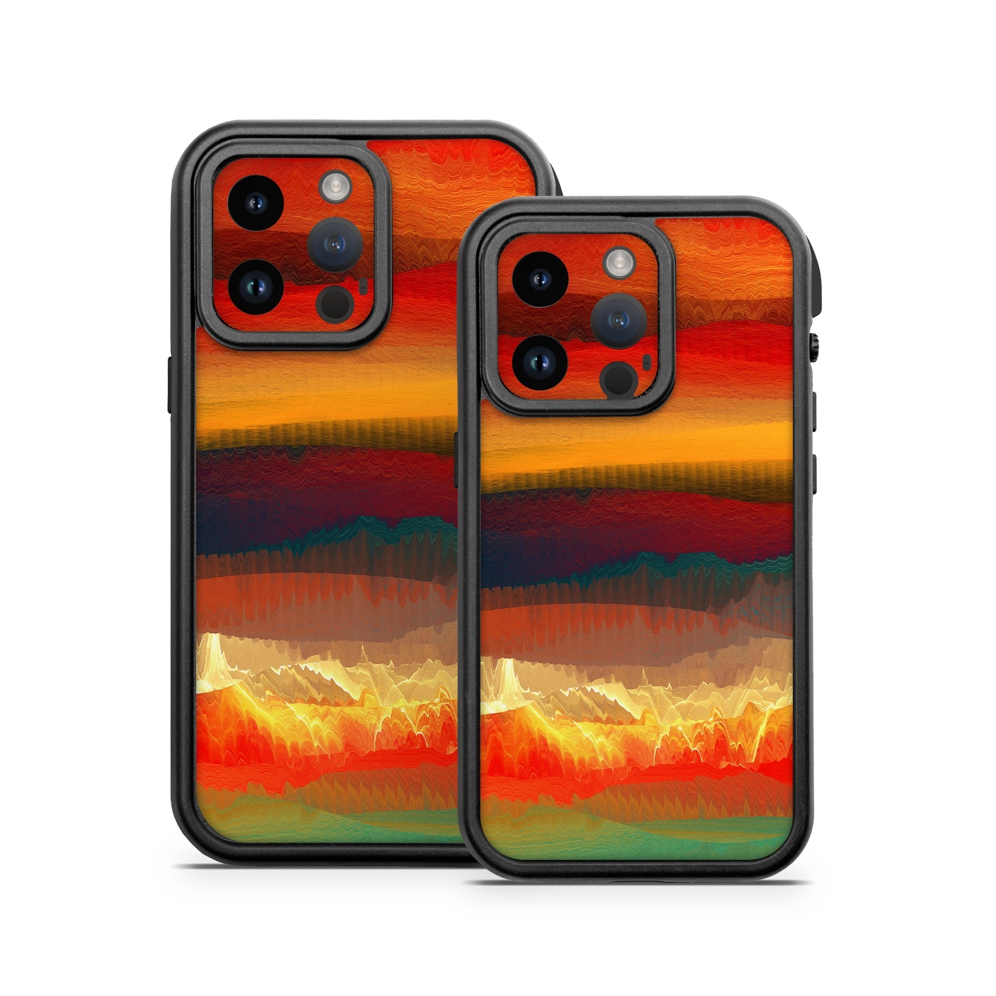 OtterBox Fre iPhone 14 Series Case Skin design of Sky, Red, Horizon, Afterglow, Orange, Painting, Acrylic paint, Watercolor paint, Sunset, Geological phenomenon, with red, blue, green, yellow, orange, white colors