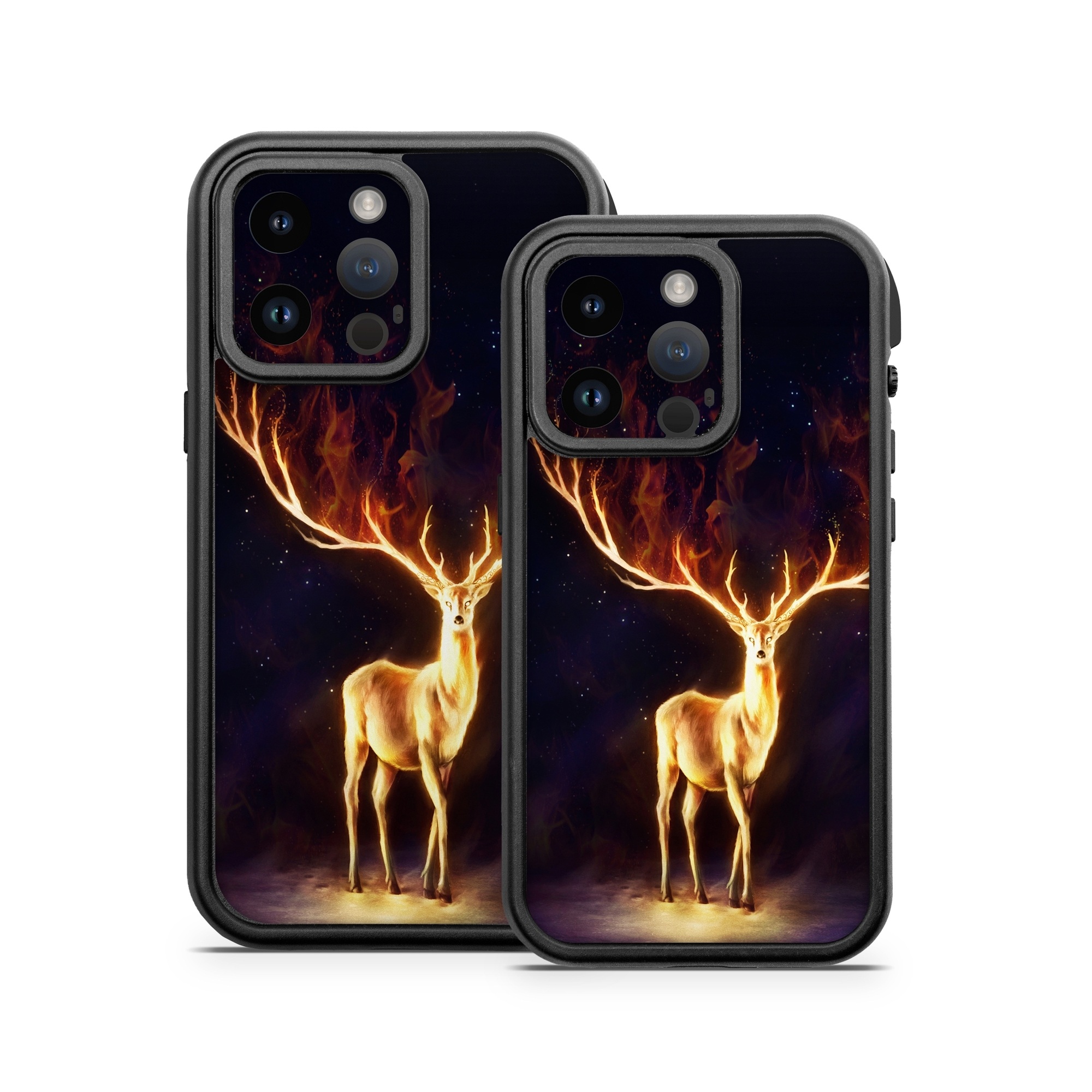 OtterBox Fre iPhone 14 Series Case Skin design of Plant, Tree, Organism, Entertainment, Fawn, Art, Heat, Performing arts, Landscape, Sky, with black, yellow, red, orange, purple colors