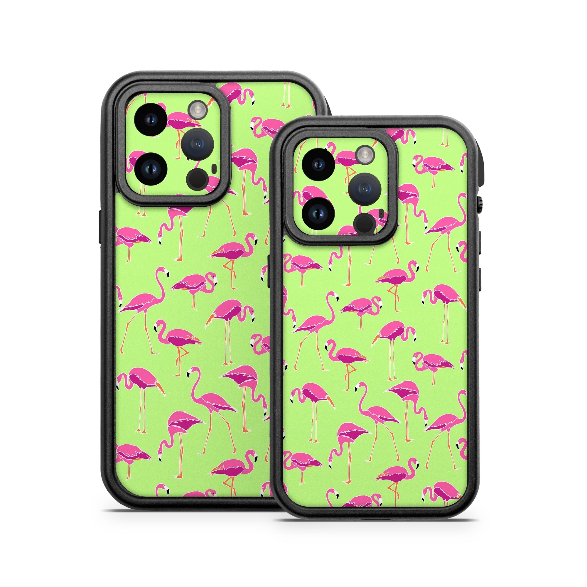 OtterBox Fre iPhone 14 Series Case Skin design of Pink, Green, Red, Pattern, Wrapping paper, Textile, Design, Flamingo, Line, with pink, green colors