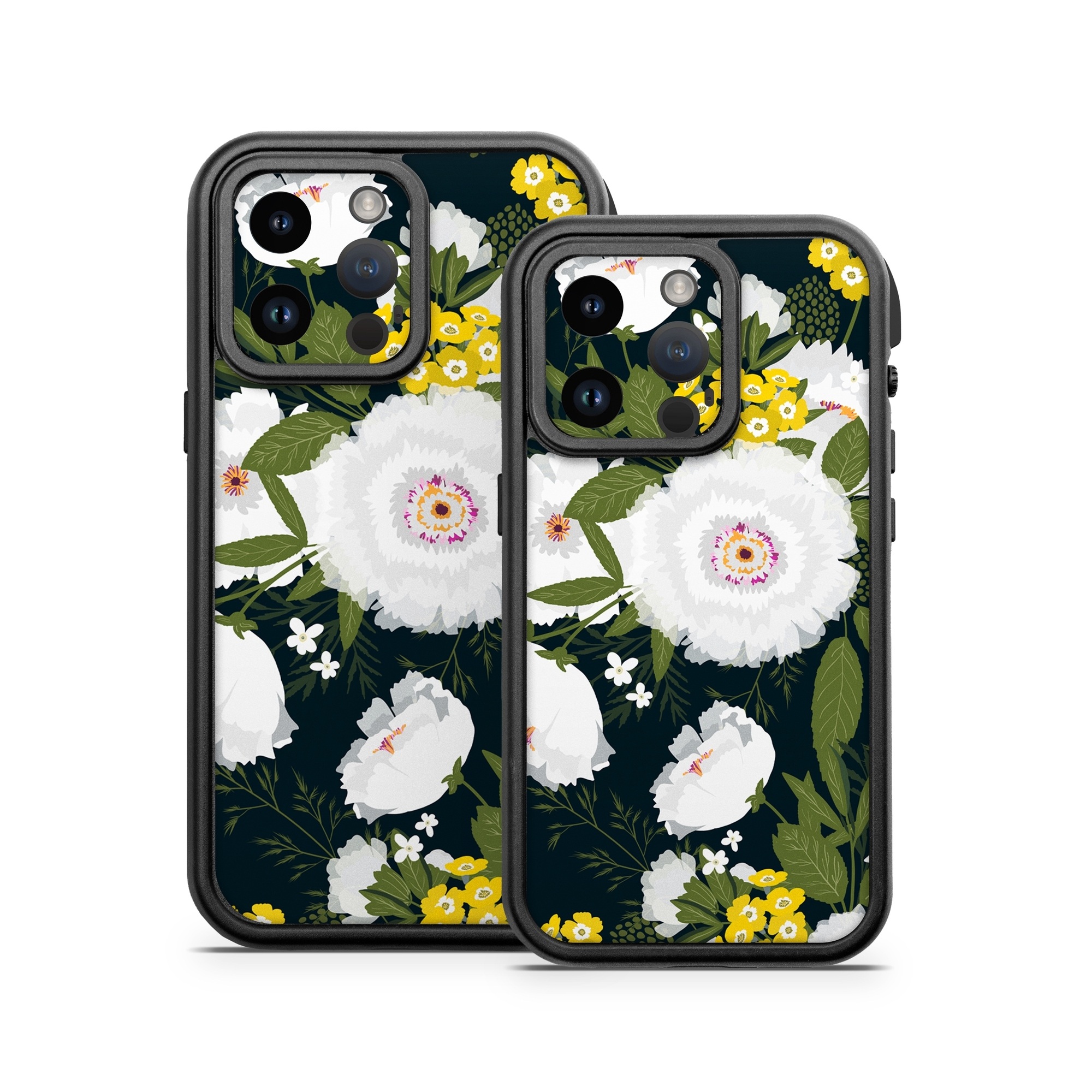 OtterBox Fre iPhone 14 Series Case Skin design of Flower, Flowering plant, Plant, Petal, Daisy, mayweed, Wildflower, Floral design, Annual plant, with green, yellow, white, orange colors