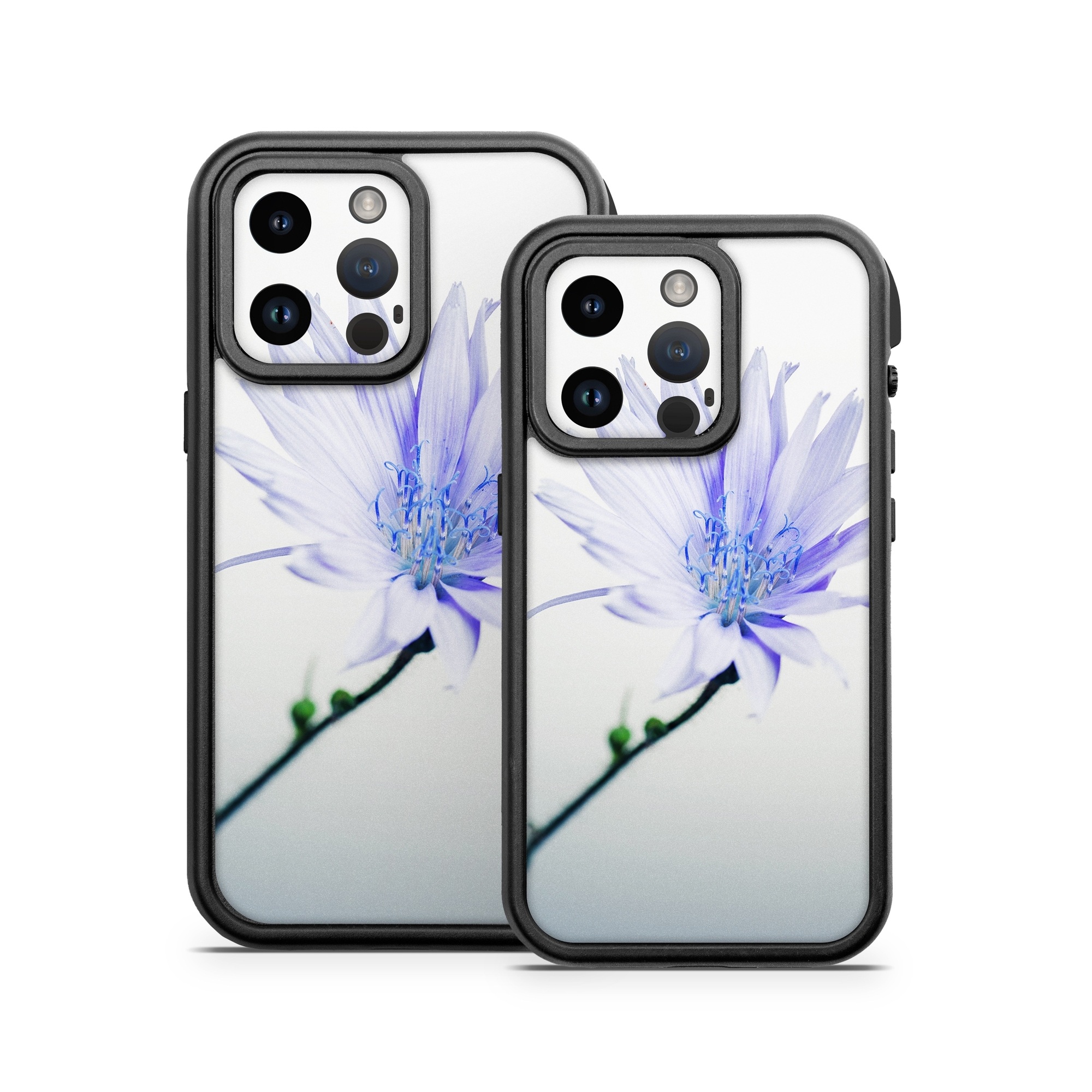 OtterBox Fre iPhone 14 Series Case Skin design of Blue, Flower, Plant, Petal, Close-up, Macro photography, Flowering plant, Herbaceous plant, Wildflower, Photography, with gray, white, yellow colors