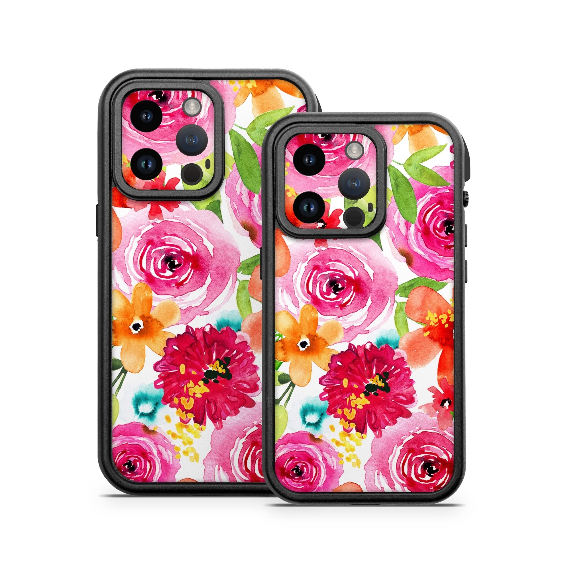OtterBox Fre iPhone 14 Series Case Skin design of Flower, Cut flowers, Floral design, Plant, Pink, Bouquet, Petal, Flower Arranging, Artificial flower, Clip art, with pink, red, green, orange, yellow, blue, white colors