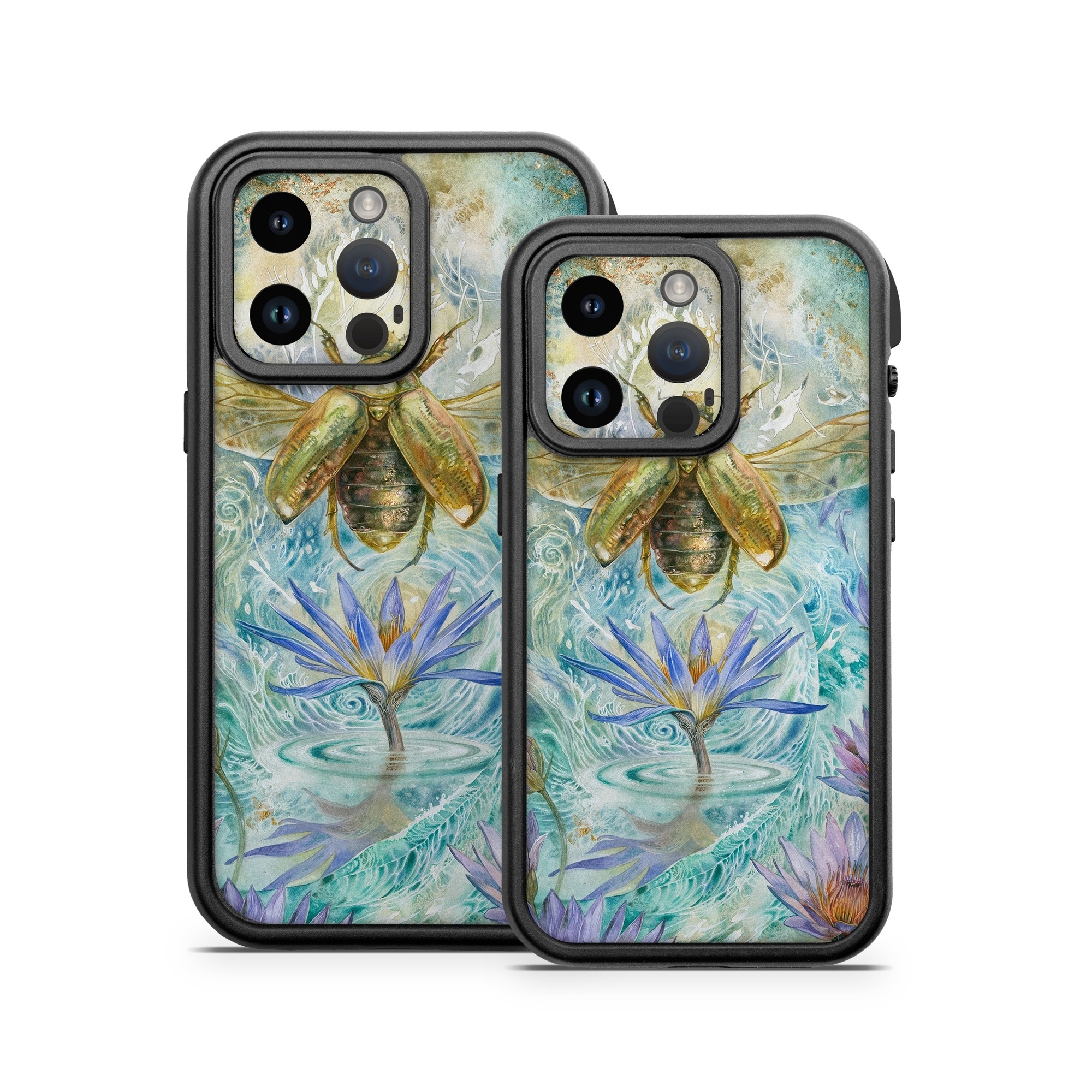 OtterBox Fre iPhone 14 Series Case Skin design of Painting, Fictional character, Art, Flower, Watercolor paint, Plant, Wildflower, Angel, Honeybee, Mythology, with blue, yellow, brown, purple, red, white colors