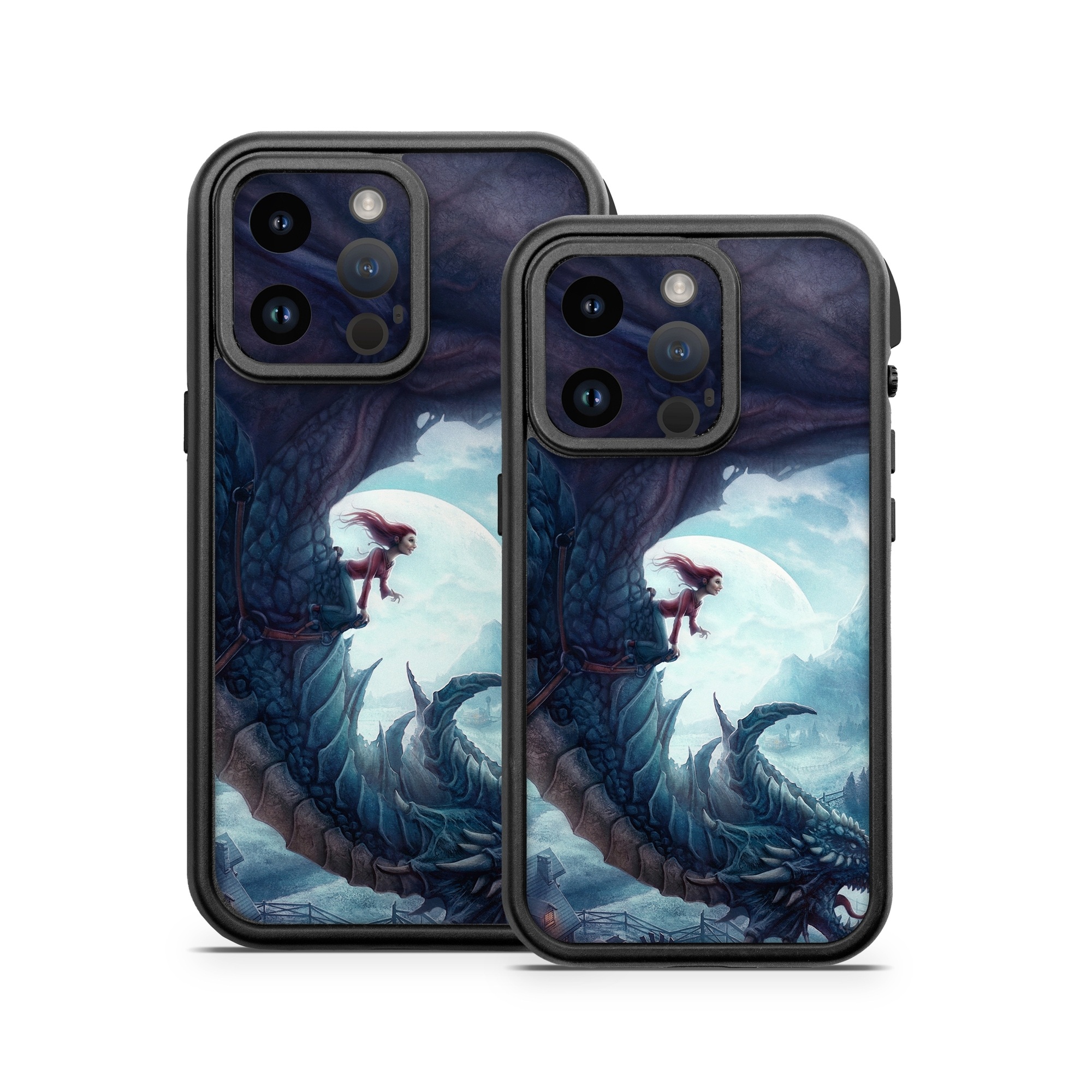 OtterBox Fre iPhone 14 Series Case Skin design of Dragon, Cg artwork, Illustration, Action-adventure game, Fictional character, Mythical creature, Mythology, Fiction, Cryptid, Extinction, with blue, white, brown, green colors