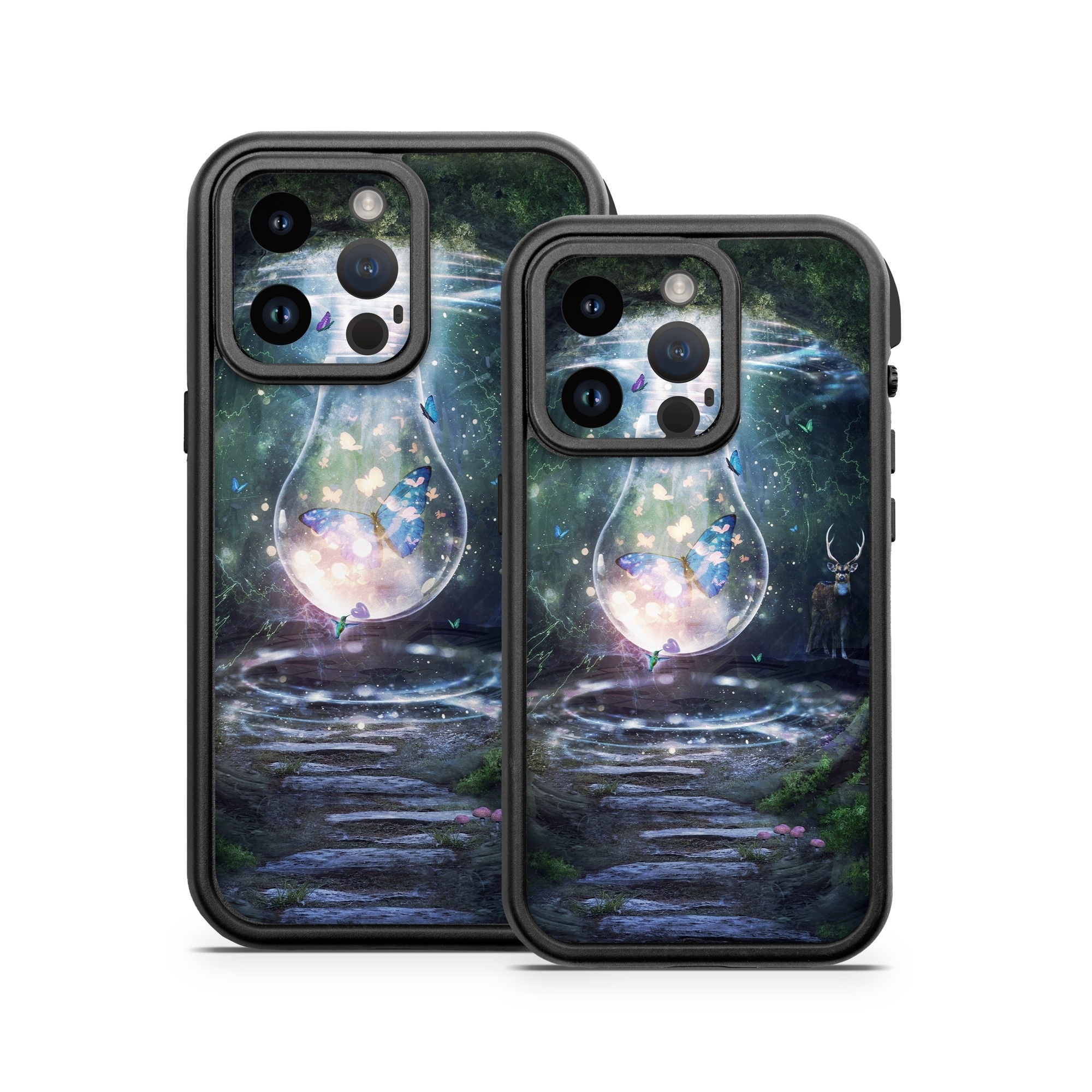 OtterBox Fre iPhone 14 Series Case Skin design of Nature, Green, Darkness, Natural environment, Light, Infrastructure, Tunnel, Tree, Forest, Art, with white, black, brown, green, blue, yellow colors