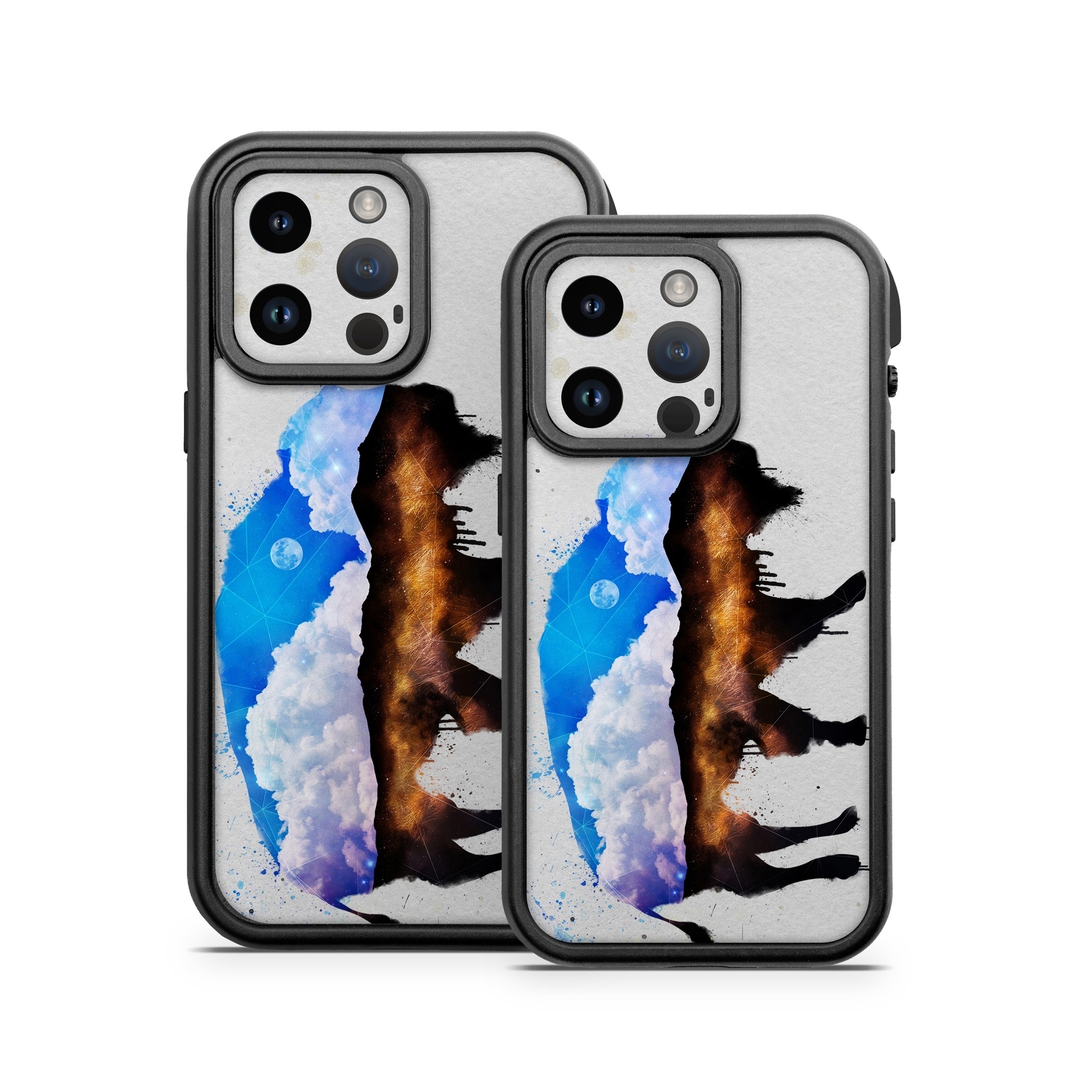 OtterBox Fre iPhone 14 Series Case Skin design of Watercolor paint, Illustration, Art, Water, Painting, Sky, Paint, Acrylic paint, Drawing, Visual arts, with gray, blue, white, black, yellow, orange colors