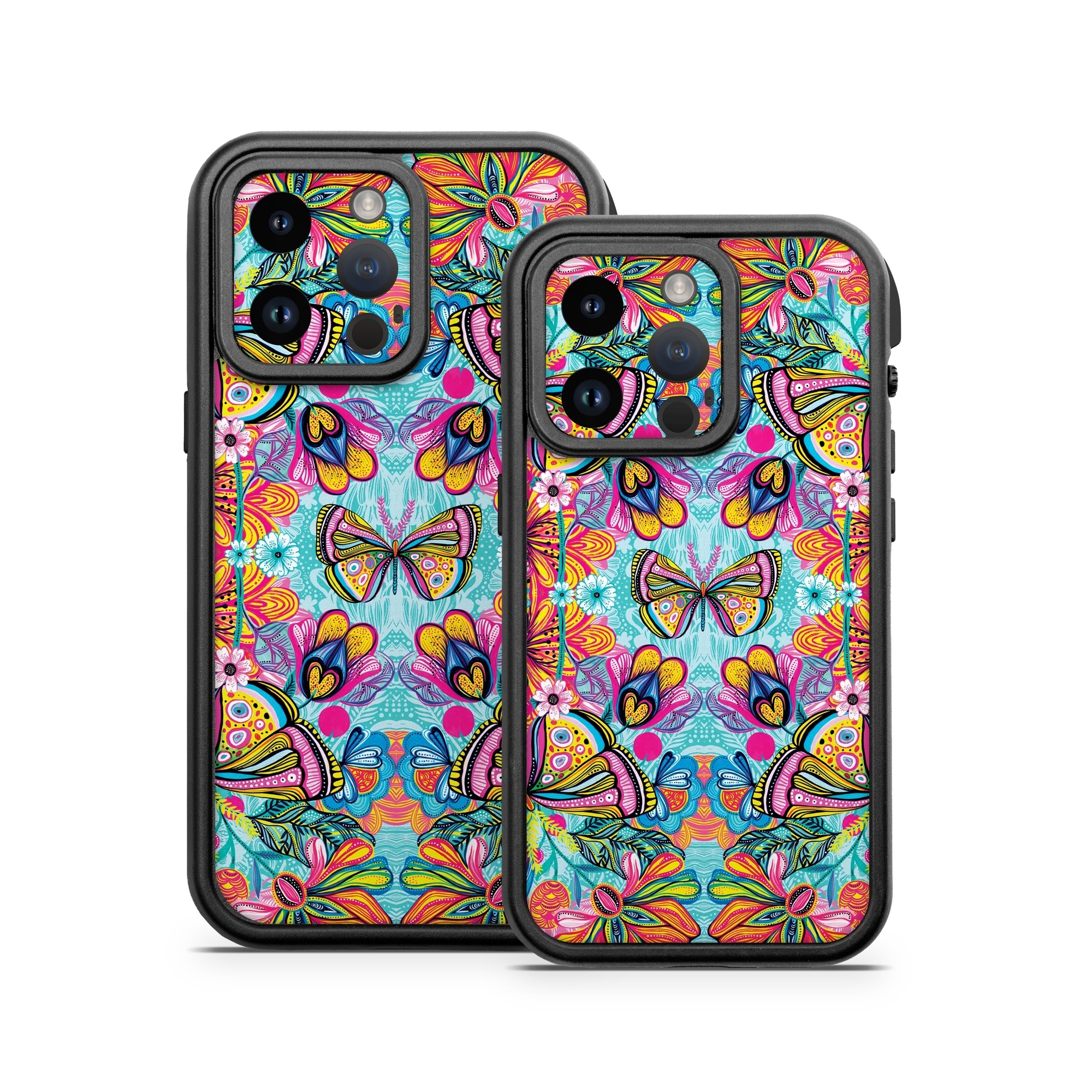 OtterBox Fre iPhone 14 Series Case Skin design of Pattern, Design, Textile, Psychedelic art, Visual arts, Symmetry, Art, Motif, with blue, pink, green, yellow, orange, purple colors