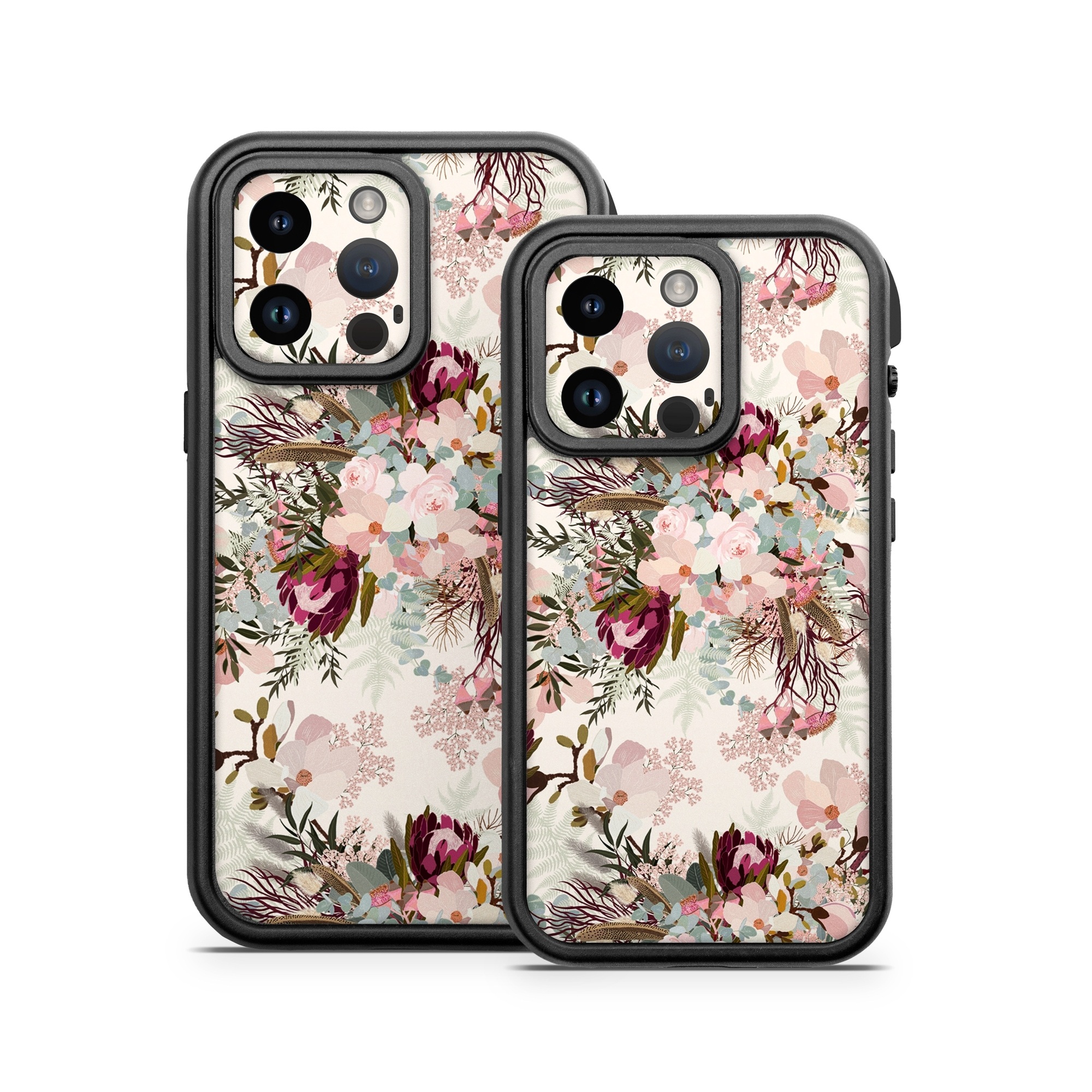 OtterBox Fre iPhone 14 Series Case Skin design of Pink, Pattern, Lilac, Flower, Plant, Petal, Floral design, Textile, Design, Blossom, with white, red, pink, blue, brown colors