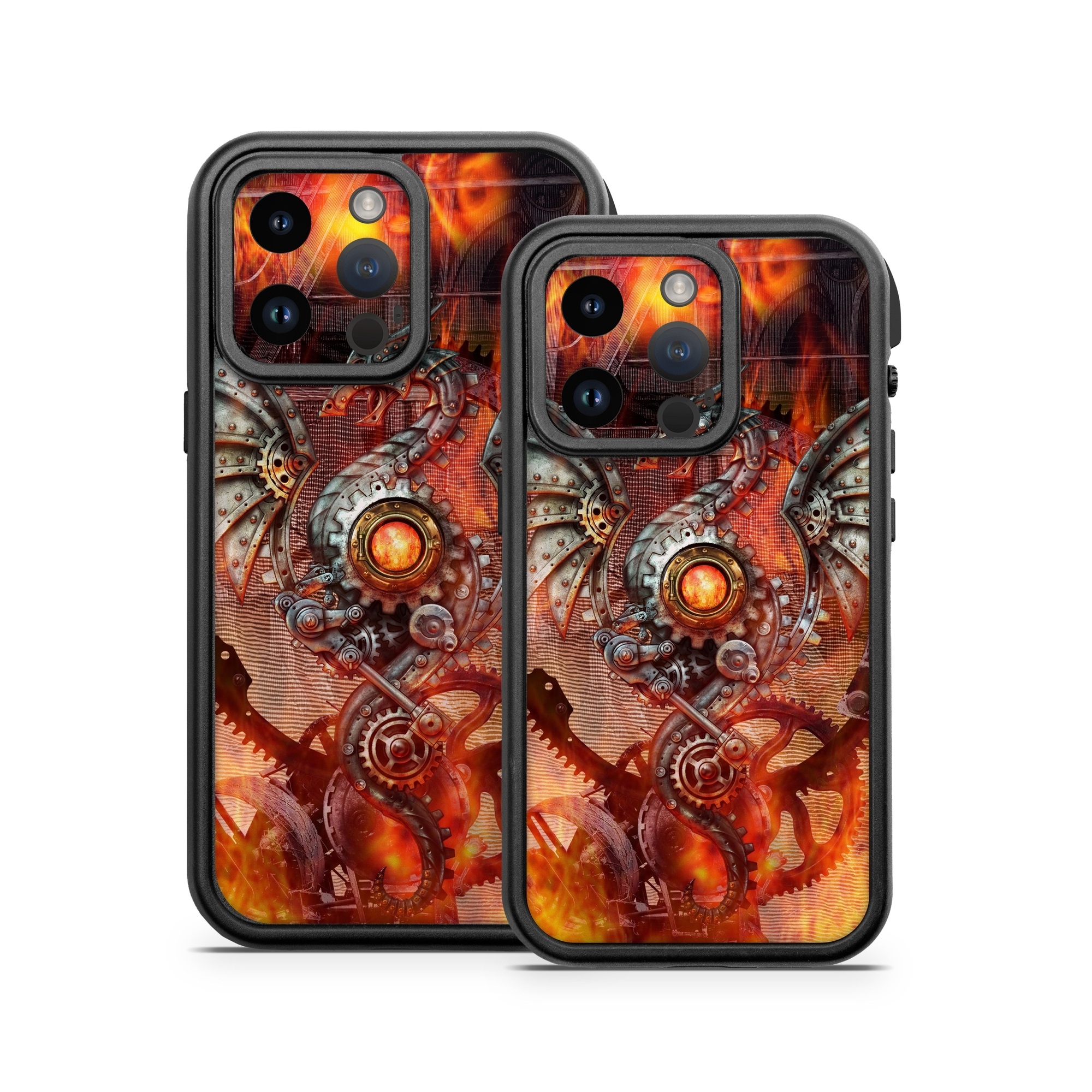 OtterBox Fre iPhone 14 Series Case Skin design of Dragon, Demon, Cg artwork, Illustration, Fictional character, Fractal art, Flame, Art, Mythology, Supernatural creature, with red, black, orange, pink, green colors