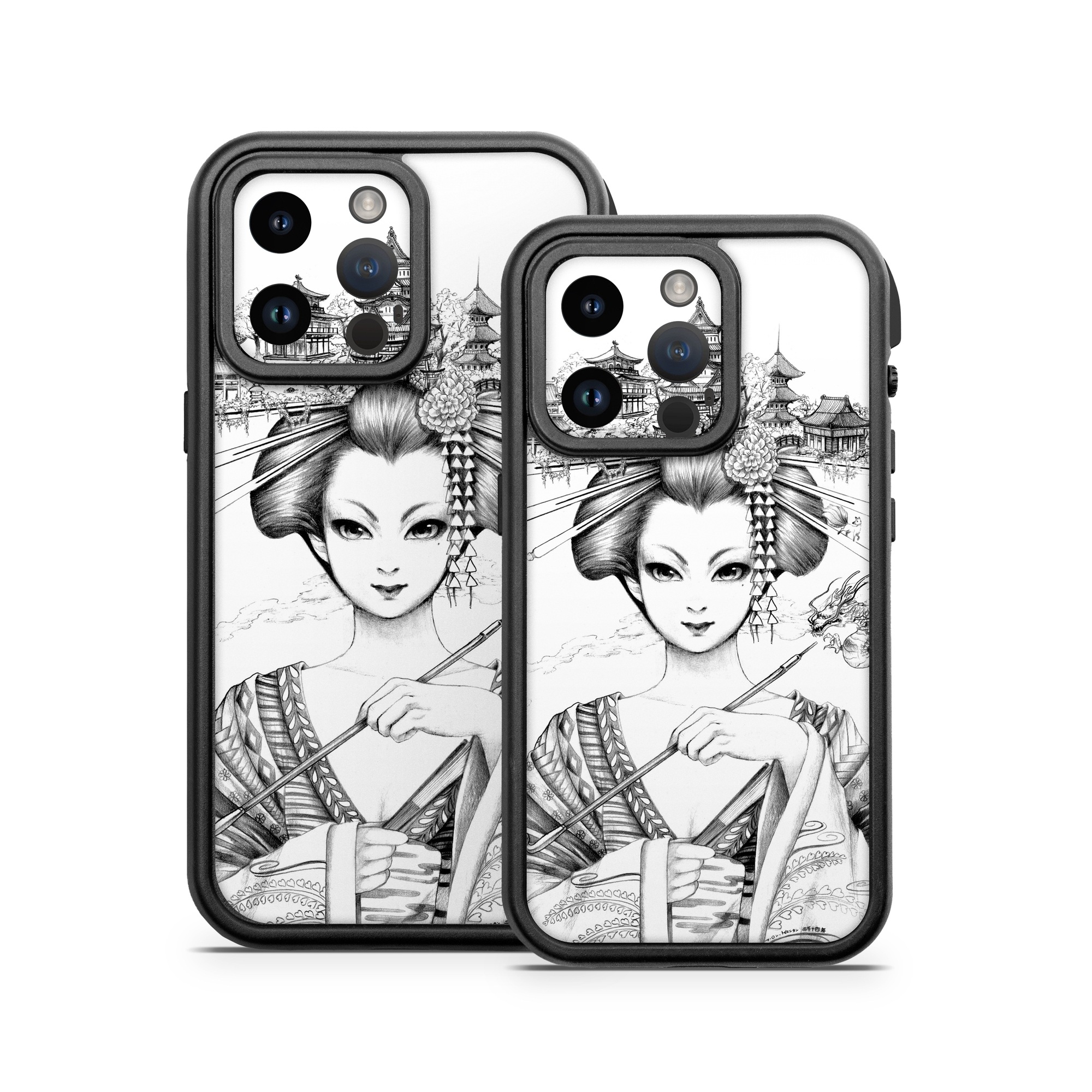 OtterBox Fre iPhone 14 Series Case Skin design of Illustration, Head, Hairstyle, Line art, Art, Fashion illustration, Drawing, Coloring book, Black-and-white, Clip art, with black, white, gray colors