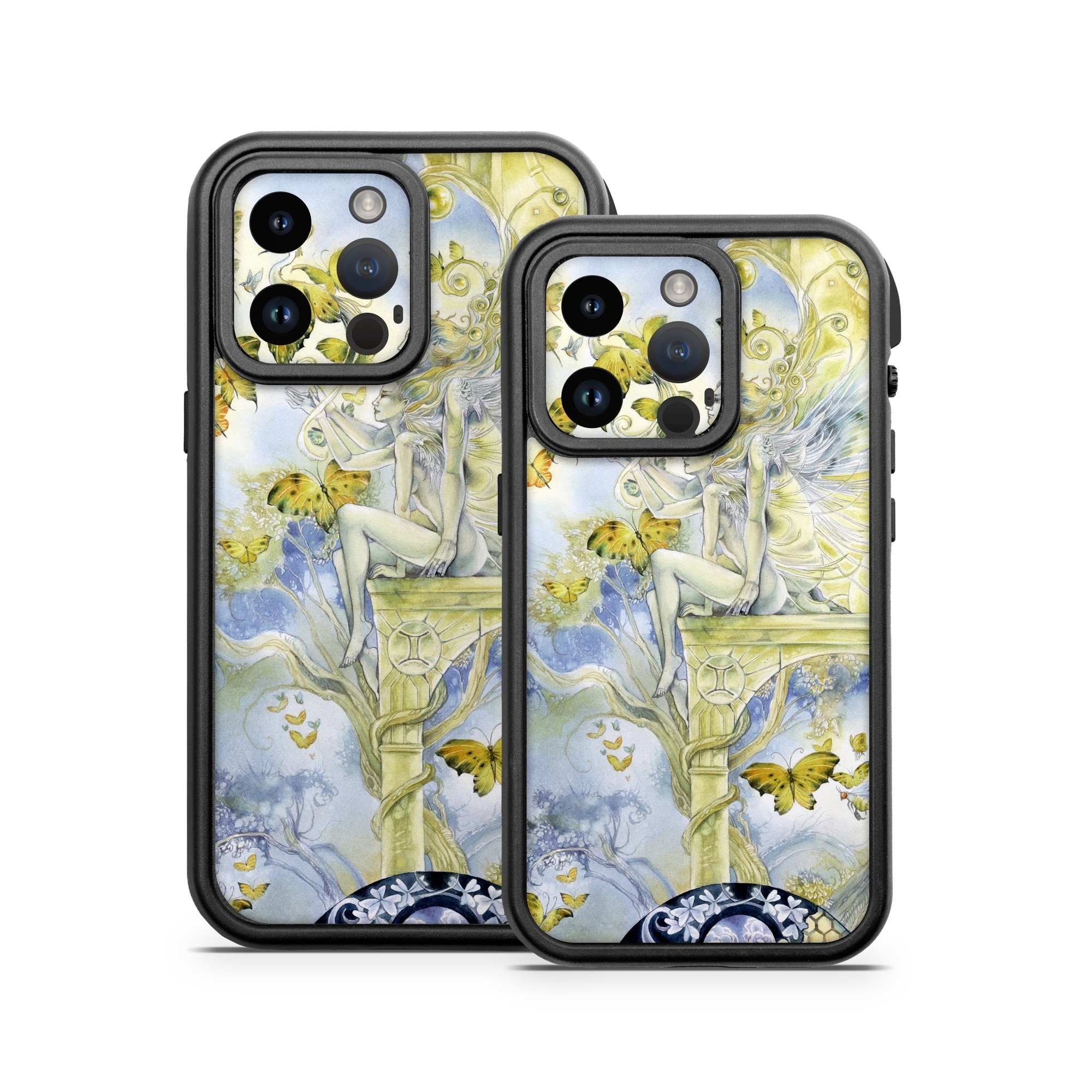 OtterBox Fre iPhone 14 Series Case Skin design of Illustration, Watercolor paint, Art, Painting, Plant, with gray, green, yellow, purple, black colors