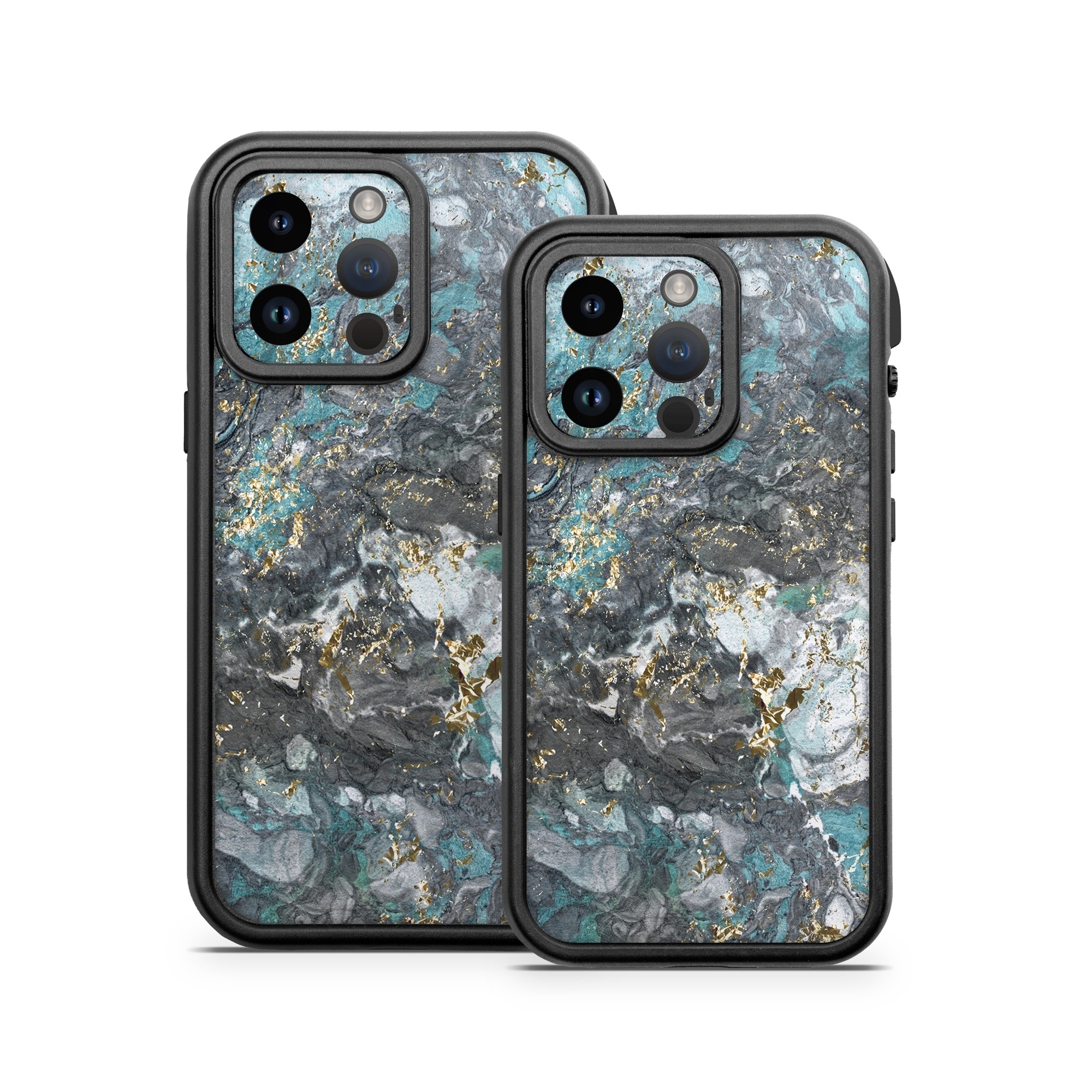 OtterBox Fre iPhone 14 Series Case Skin design of Blue, Turquoise, Green, Aqua, Teal, Geology, Rock, Painting, Pattern, with black, white, gray, green, blue colors
