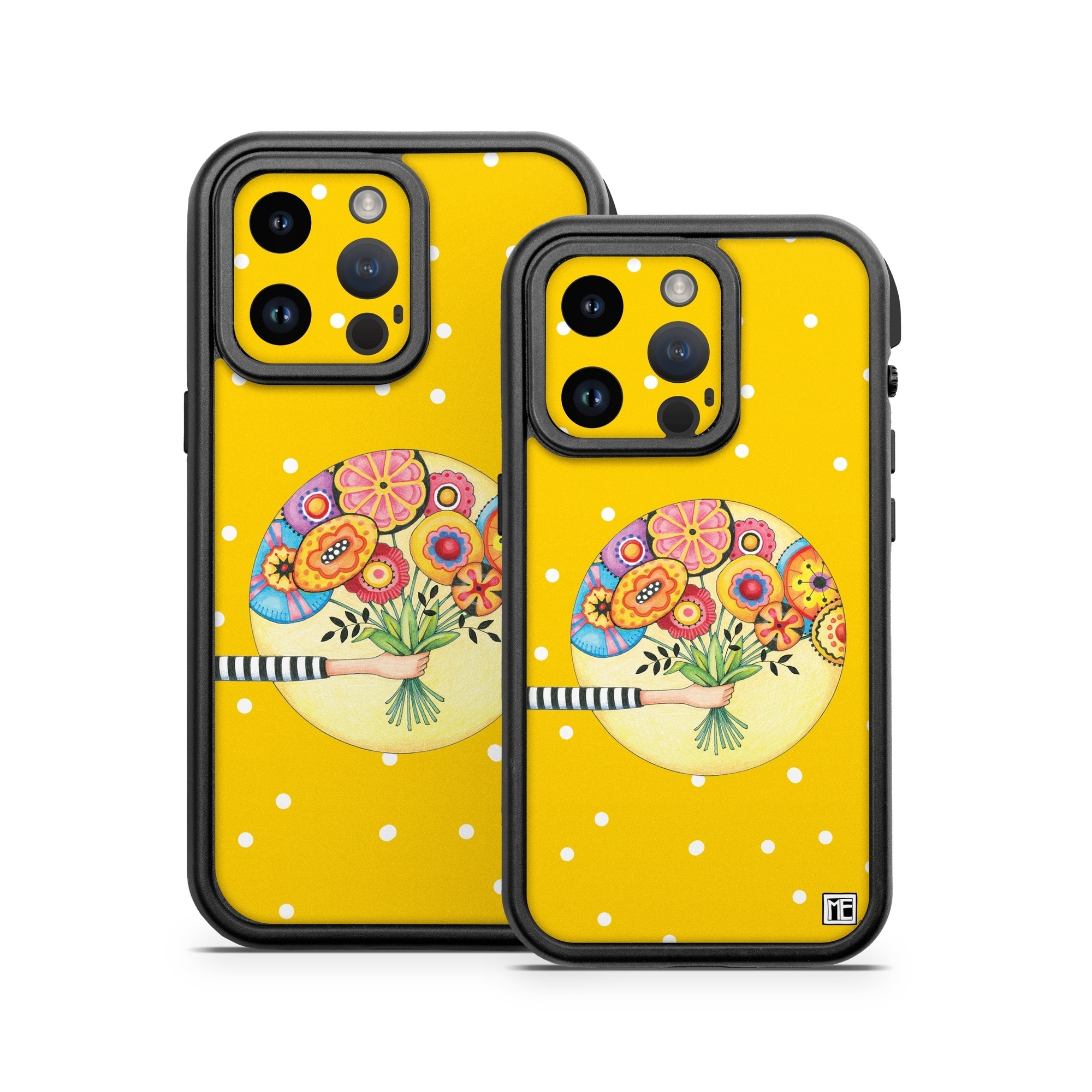 OtterBox Fre iPhone 14 Series Case Skin design of Circle, Illustration, Clip art, Plant, with orange, yellow, pink, gray, green, black colors