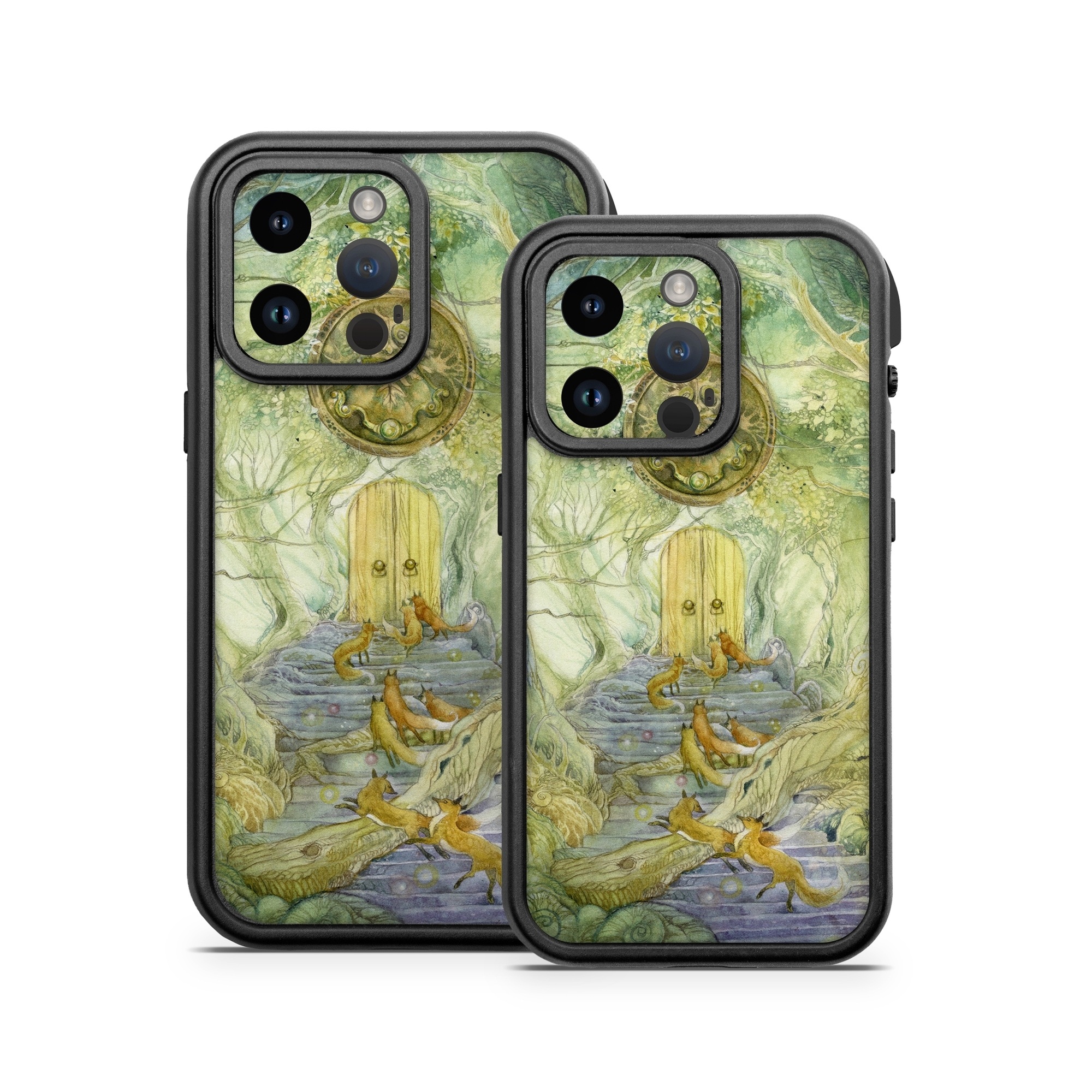 OtterBox Fre iPhone 14 Series Case Skin design of Painting, Art, Mythology, Visual arts, Watercolor paint, Organism, Fictional character, Modern art, Landscape, Acrylic paint, with green, brown, red, yellow, blue, purple colors