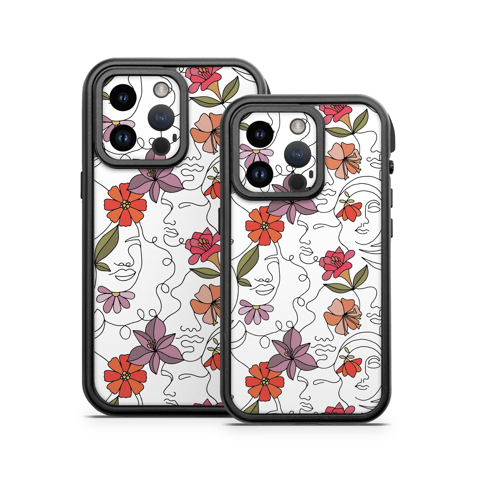 OtterBox Fre iPhone 14 Series Case Skin design of Flower, Plant, White, Product, Petal, Branch, Rectangle, Botany, Textile, Creative arts, with white, red, purple, green, orange colors