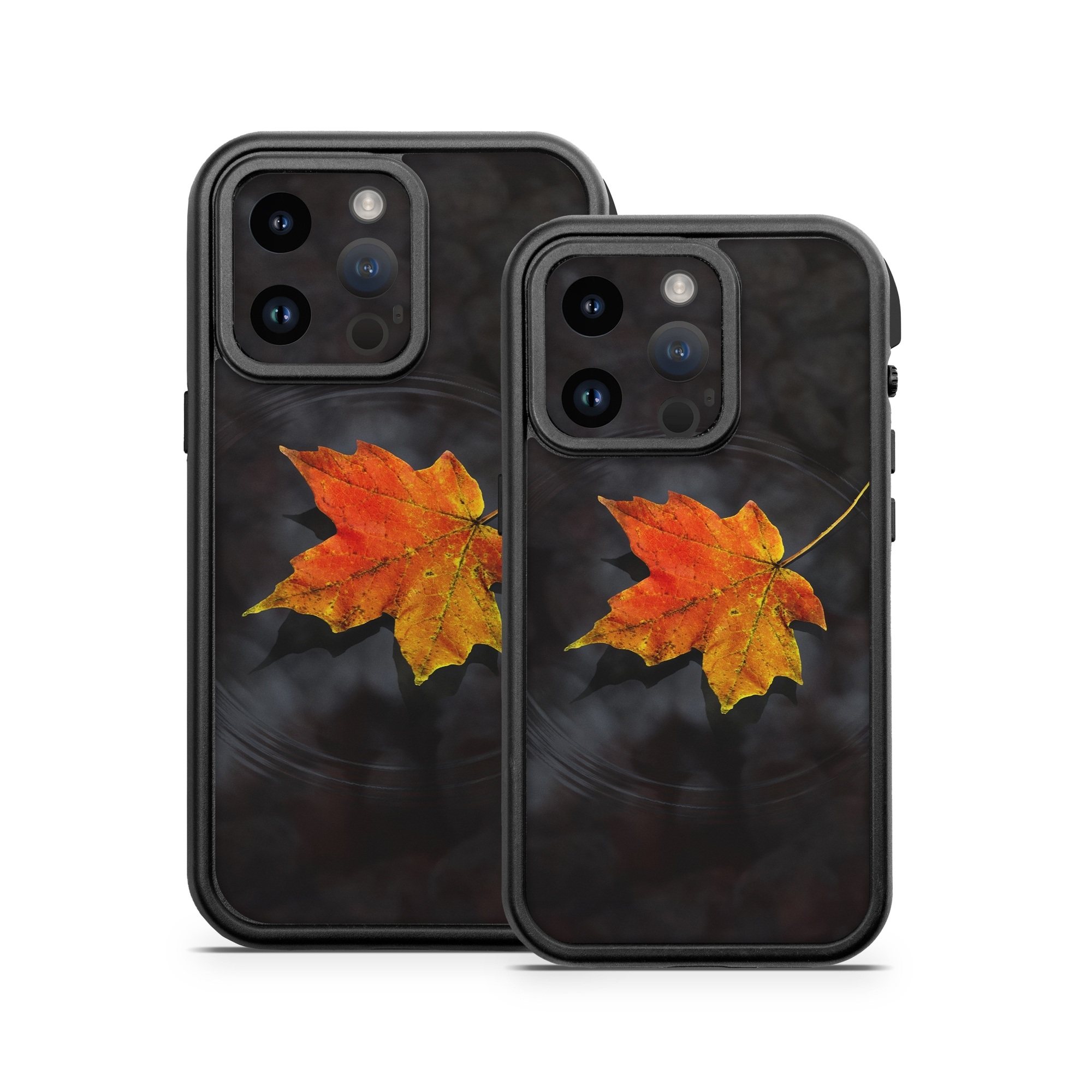 OtterBox Fre iPhone 14 Series Case Skin design of Leaf, Maple leaf, Tree, Black maple, Sky, Yellow, Deciduous, Orange, Autumn, Red, with black, red, green colors