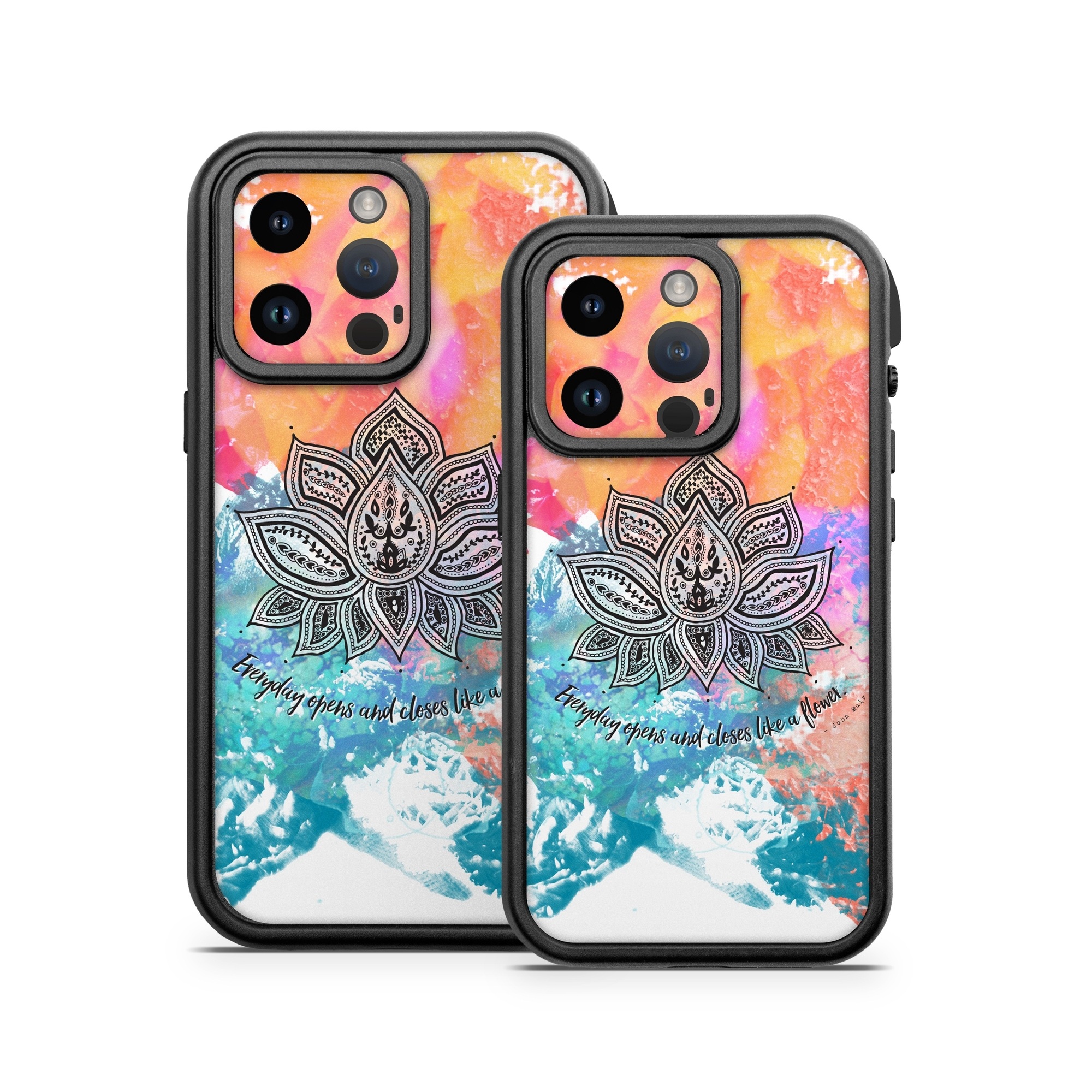 OtterBox Fre iPhone 14 Series Case Skin design of Pink, Leaf, Pattern, Design, Graphic design, Illustration, Symmetry, Visual arts, Art, Plant, with orange, yellow, red, blue, green, black colors