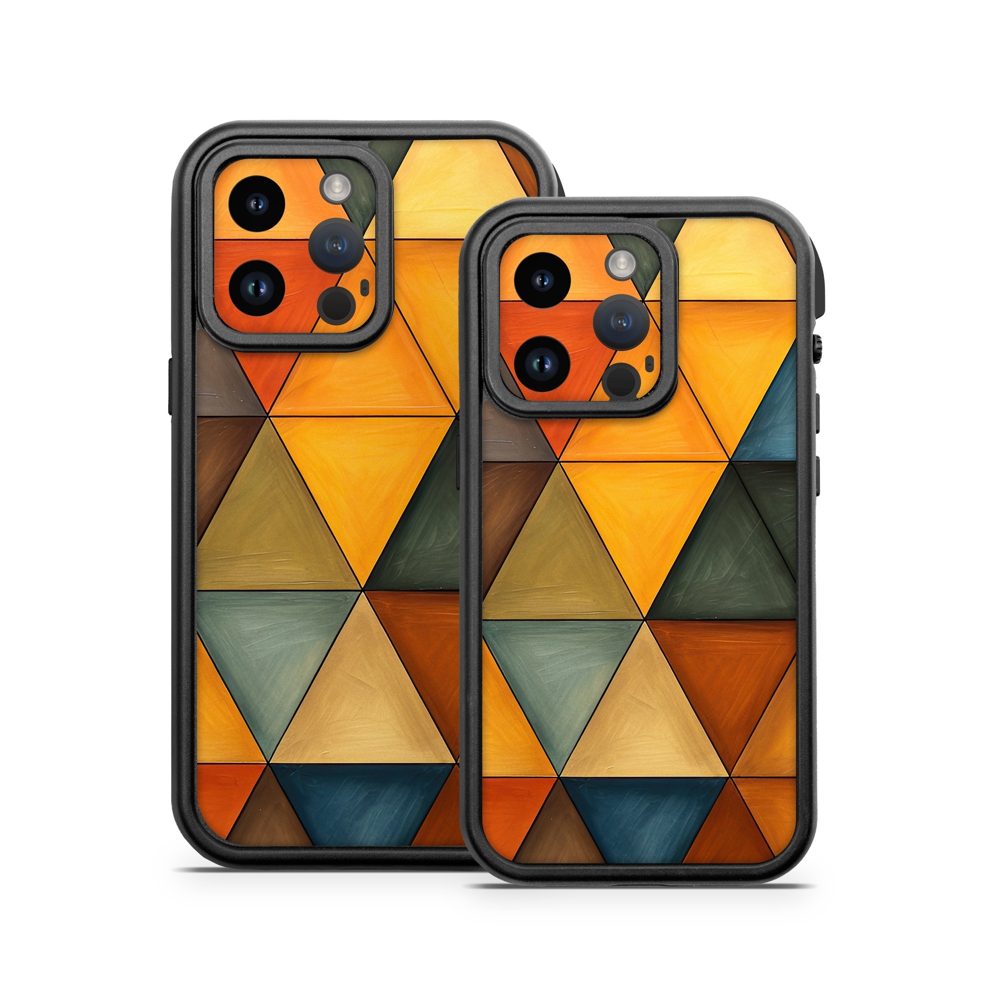 OtterBox Fre iPhone 14 Series Case Skin design of Brown, Colorfulness, Rectangle, Azure, Amber, Orange, Triangle, Art, Flooring, Line, with yellow, orange, red, black, blue, brown colors