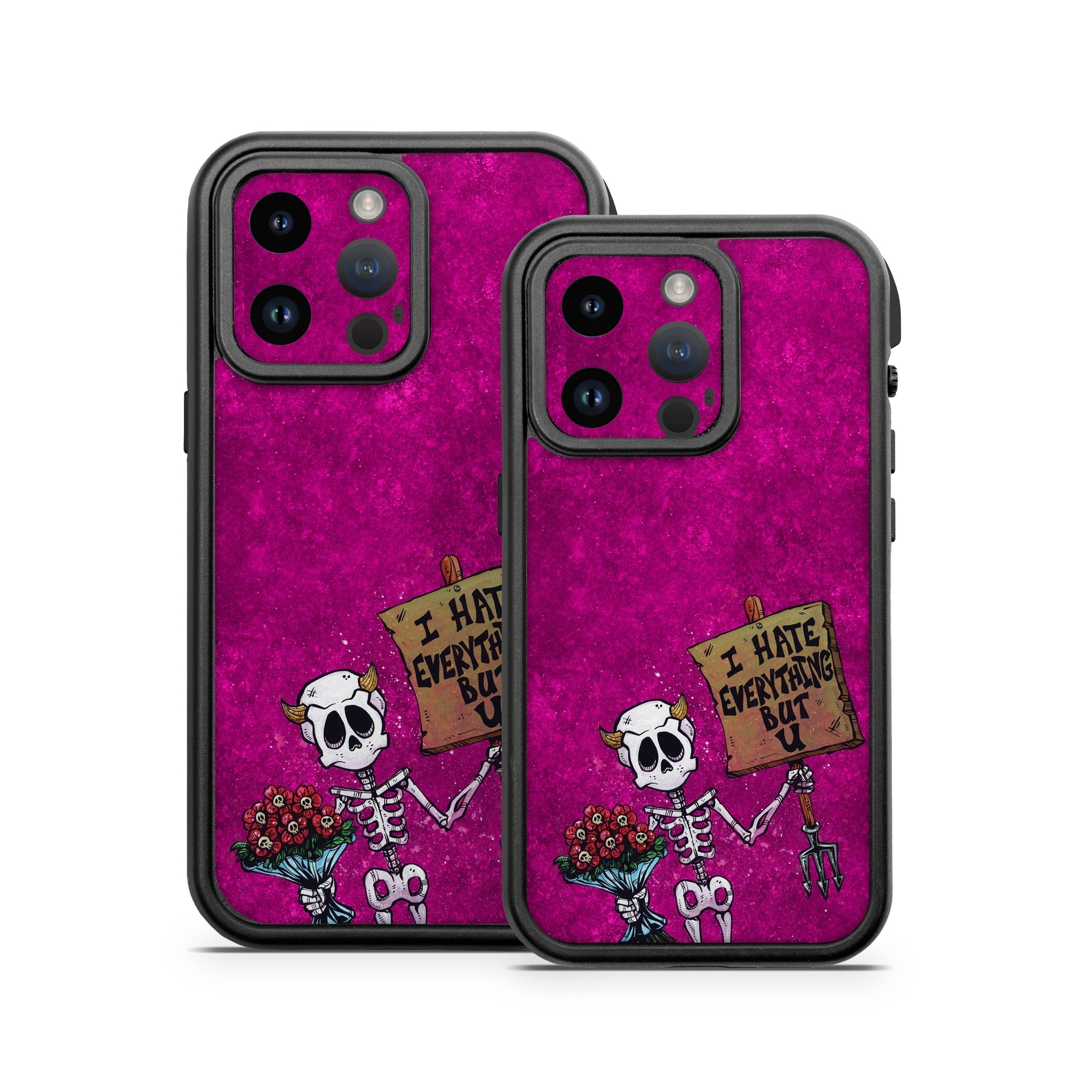OtterBox Fre iPhone 14 Series Case Skin design of Purple, Pink, Violet, Magenta, Font, Tints and shades, Art, Electric blue, Skull, Rectangle, with white, gray, pink, red, green, brown, black colors