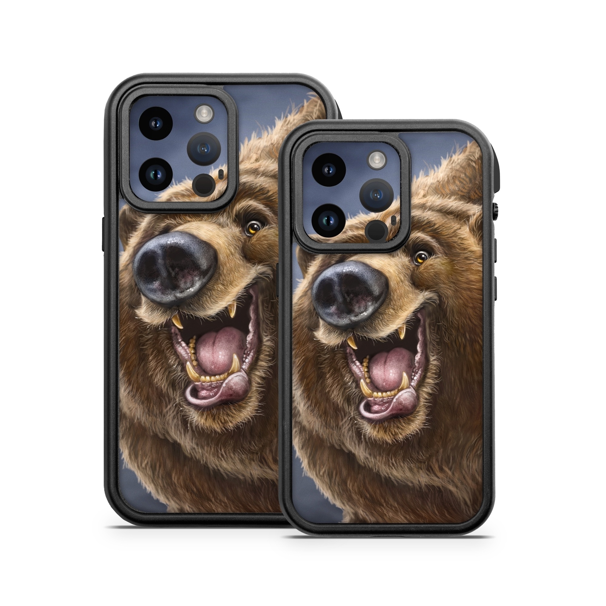OtterBox Fre iPhone 14 Series Case Skin design of Brown bear, Kodiak bear, Carnivore, Grizzly bear, Terrestrial animal, Snout, Bear, Whiskers, Fur, Fang, with brown, black, white, pink, gray colors